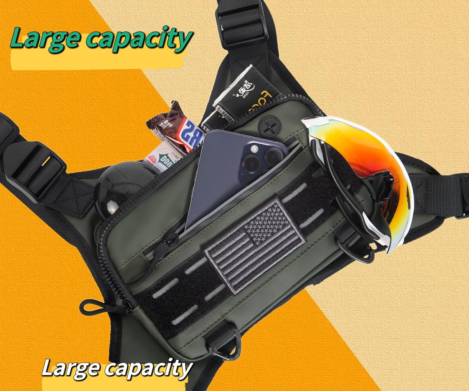 Chest Bag for Men and Women Water Resistant Running Vest Tactical Chest Bag Pack for Sports Outdoor, Black, One Size image number 1