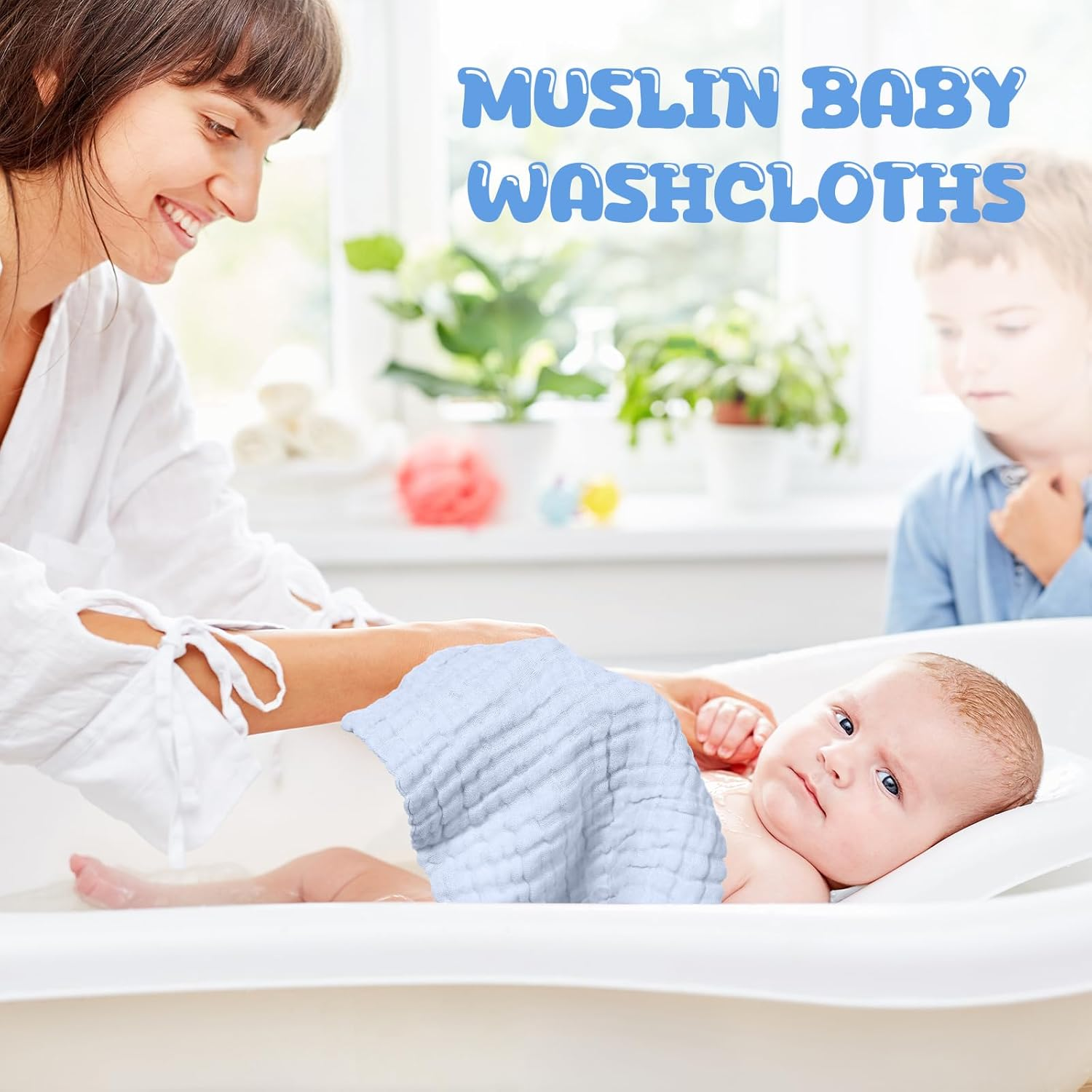 Breling 20 Pcs Baby Muslin Washcloth 12 X 12 Inch 100% Cotton Soft and Absorbent Muslin Washcloth Burp Cloth Wipe Newborn Face Towel for Baby Boy Girl Sensitive Skin(White, Light Blue, Blue) image number 3