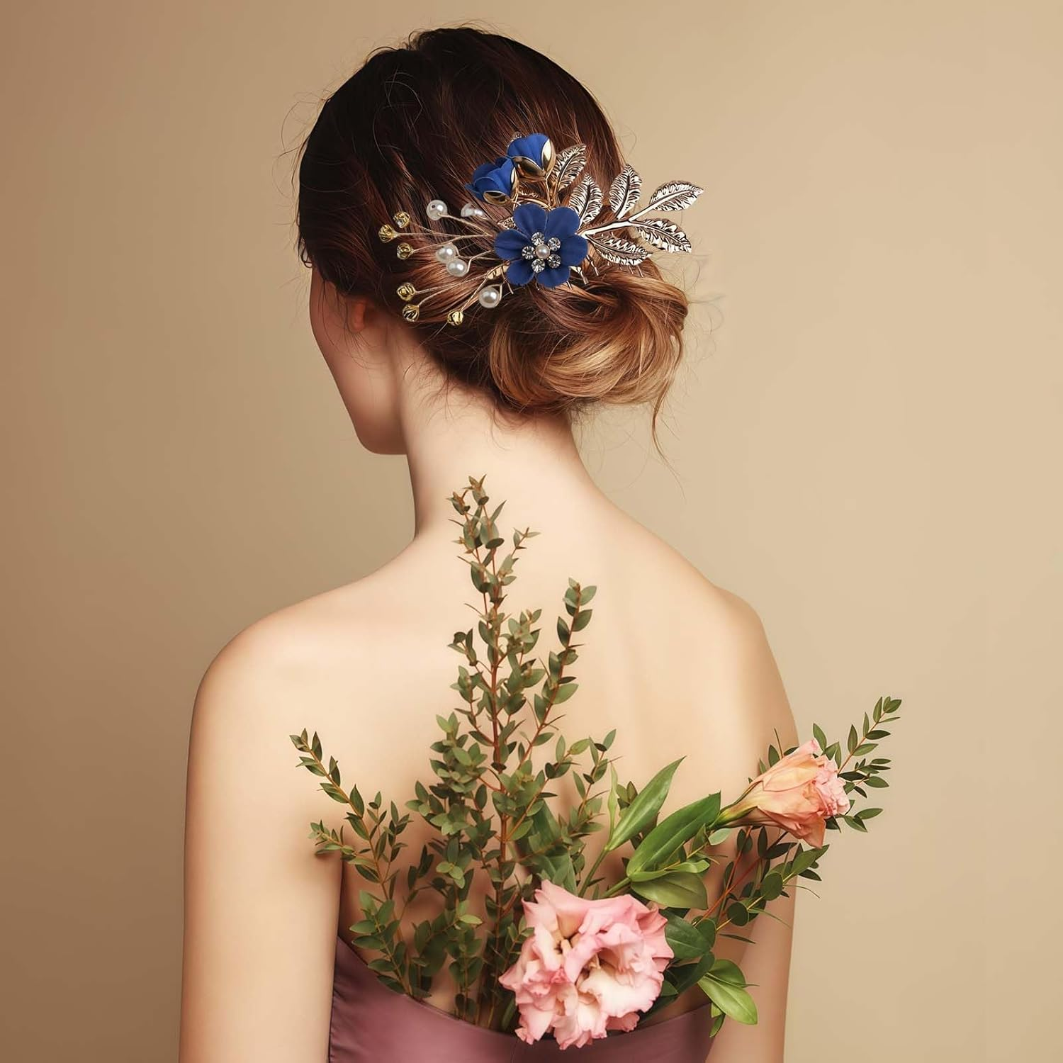 LUMOOM Set of 4 Bridal Hair Accessories, Elegant Flower Hair Comb and Hair Pins Set, Bridal and Bridesmaids Hair Clip Wedding, for Communion, Prom and Party (Royal Blue) image number 1