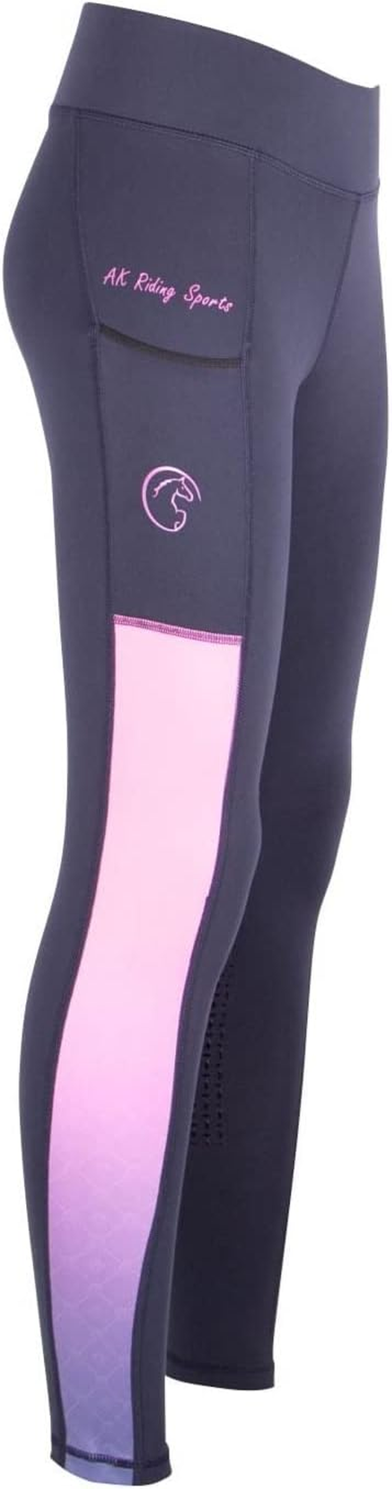AK Rainbow Pull on High Waisted Breathable Horse Riding Tights/Leggings/Breeches with Full Seat Silicon Grip AKRS 6058