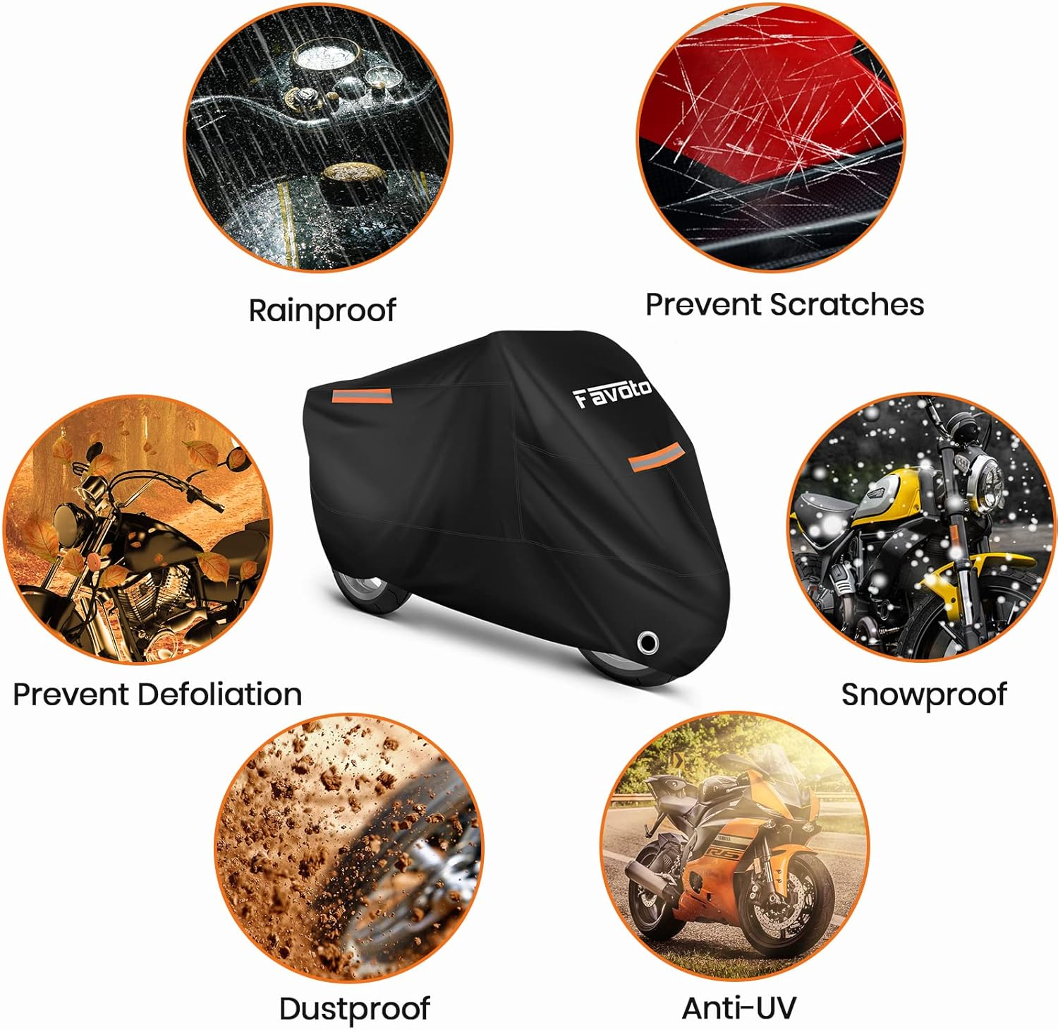 Favoto Waterproof Motorbike Cover Outdoor Motorcycle Cover 210T Oxford UV Scratch Heat-Resistant All Season Protection with Night Reflector Lock-Holes for Moped Cycle 295 X 105 X 125 Cm image number 1