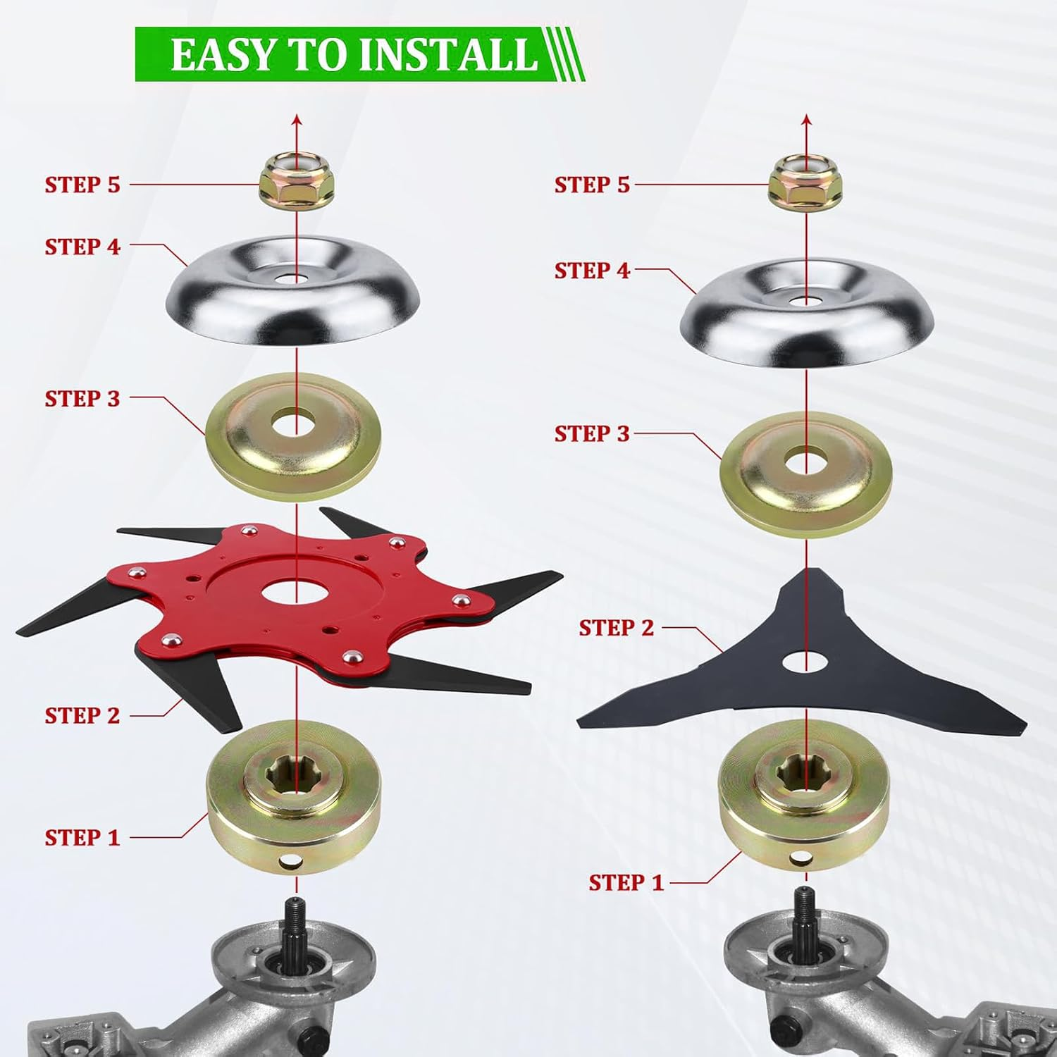 Ling-Luo 10" X 3 Teeth Carbon Steel Brush Cutter Blades & Steel Trimmer Head 6 Steel 65Mn Razors Trimmer Head with Universal Adapter Kit, for Brush Cutter, Trimmer, Weed Eater image number 6