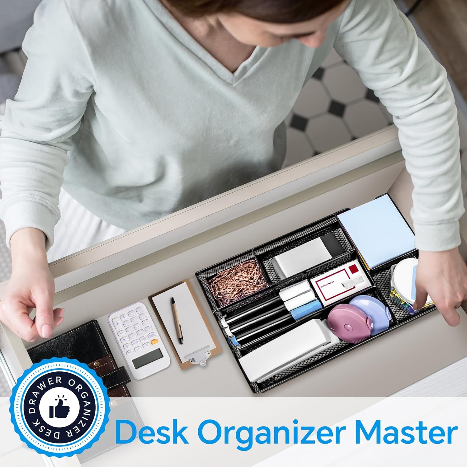 Desk Drawer Organizer, Office Drawer Divider Organizer Tray with 6 Compartments, Metal Mesh Desktop Organization and Accessories for Stationery Makeup Kitchen Toolroom School ＆ Office, 11X6.1X1.38 In image number 3