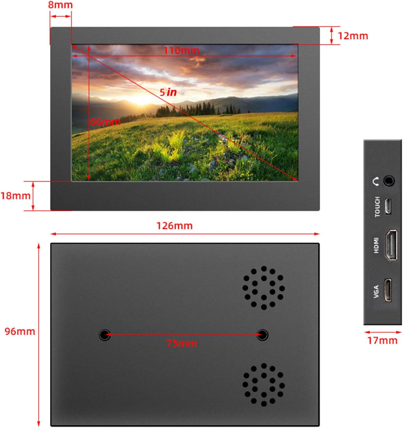 5 Inch IPS LCD Touch Screen Display, 1024X768 Capacitive Screen with VGA USB, Color Screen Monitor for Games, Computers, Laptops, Dvrs image number 4