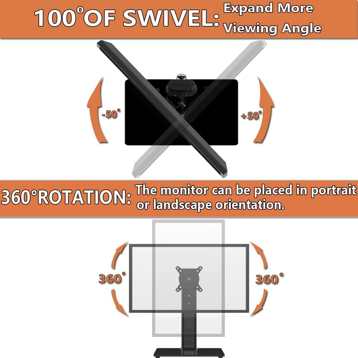 Hemudu 2 Pack Single LCD Computer Monitor Free-Standing Desk Stand Riser for 13 Inch to 32 Inch Screen with Swivel, Height Adjustable, Rotation, Holds One (1) Screen up to 35Kgs image number 2