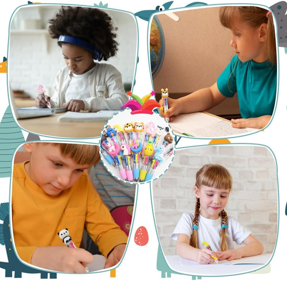 15 PCS Cute Kid'S Multi-Color Ballpoint Pens, Fun Pens for Kids, 4 in 1 Retractable Pens, Cartoon Animal Ballpoint Pens, Student Party Gifts, Classroom Rewards Party Bag Fillers image number 2