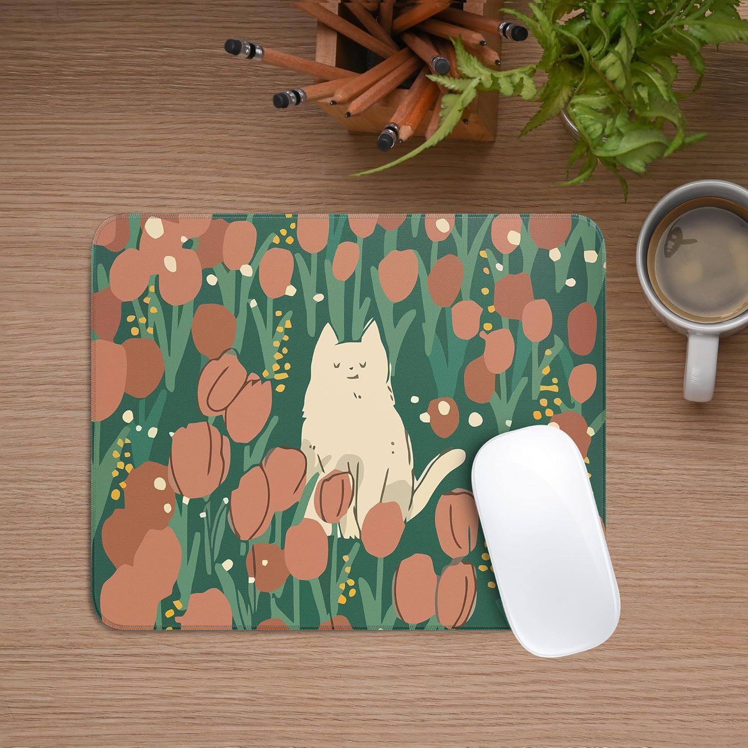 Cute Cat Square Mouse Pad,Aesthetic Anime Cat Mouse Pads for Wireless Mouse Desk Accessories,10"X8" Travel Mousepad with Non-Slip Rubber Base, Stitched Edge Mouse Pads for Desk,Computers,Laptop,Office - S-1 image number 5