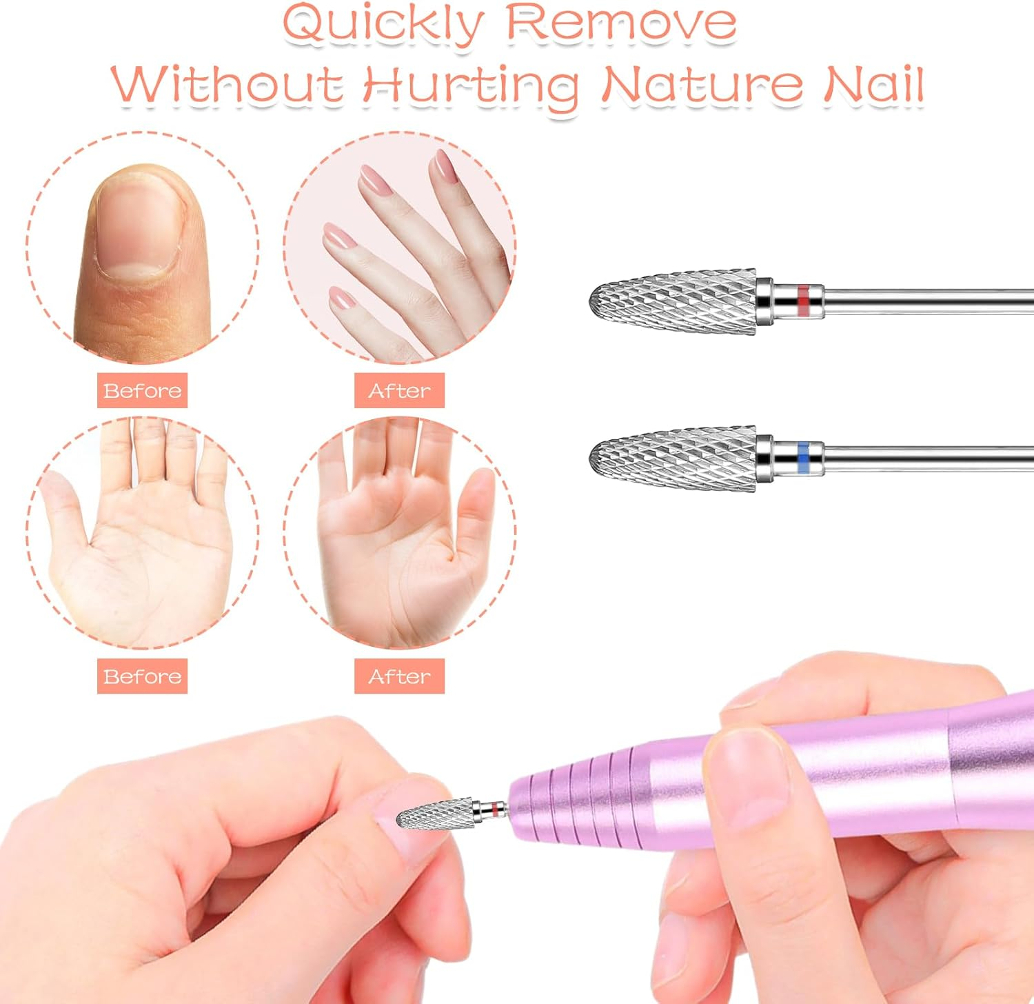 Nail Drill Bits Tech for Nails Set 2 PCS Tips Cuticle Mandrel Professional Flame File Mini Sanding Cord Accessories Gel Remover Professional Nail Drill Bits Set Carbide Ceramic for Tech Gel Remover image number 4