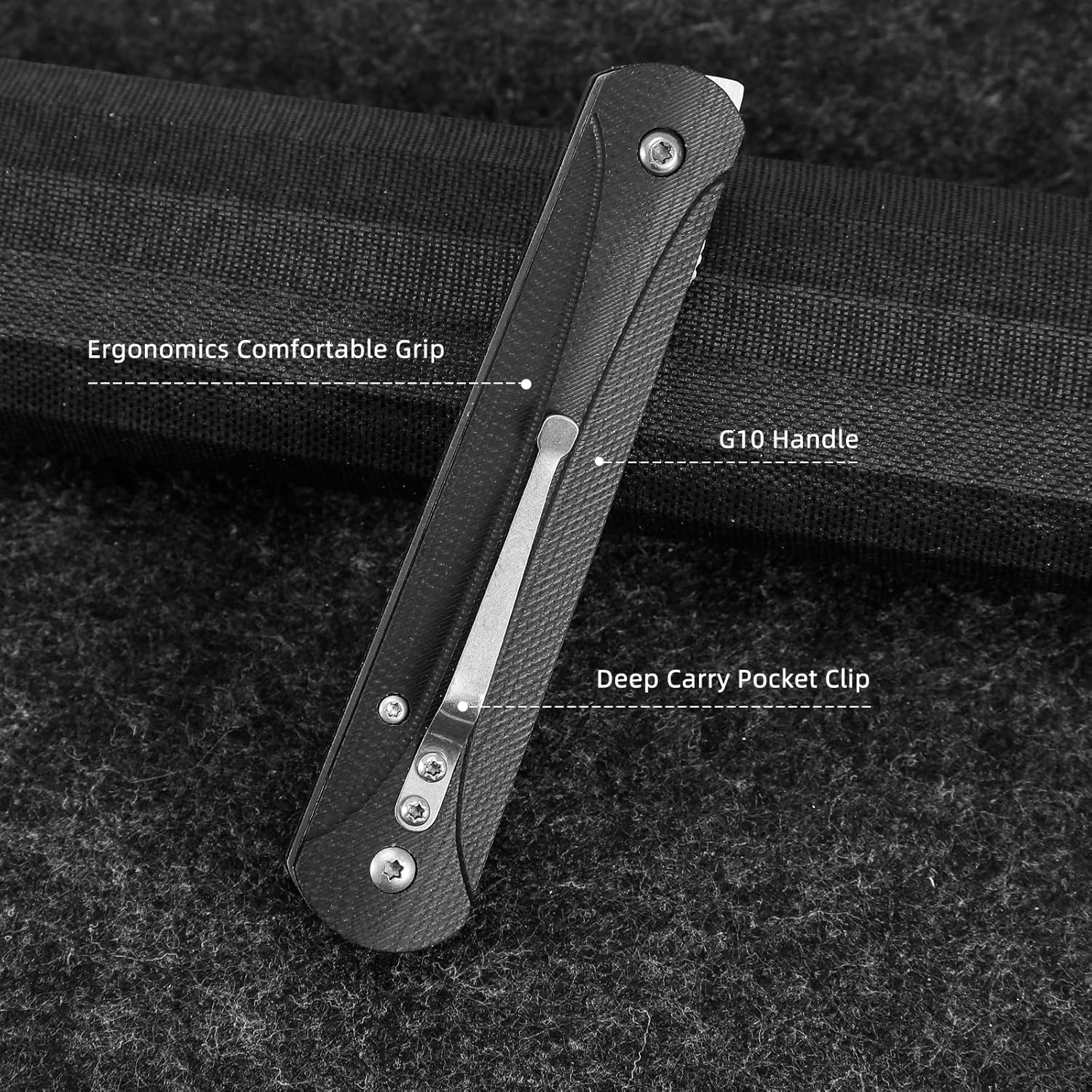 Pocket Knife with Deep Carry Clip, 3.54" 3Cr13 Stainless Steel Blade with G10 Non-Slip Handle, Safety EDC Knife Suitable for Camping Hiking image number 2