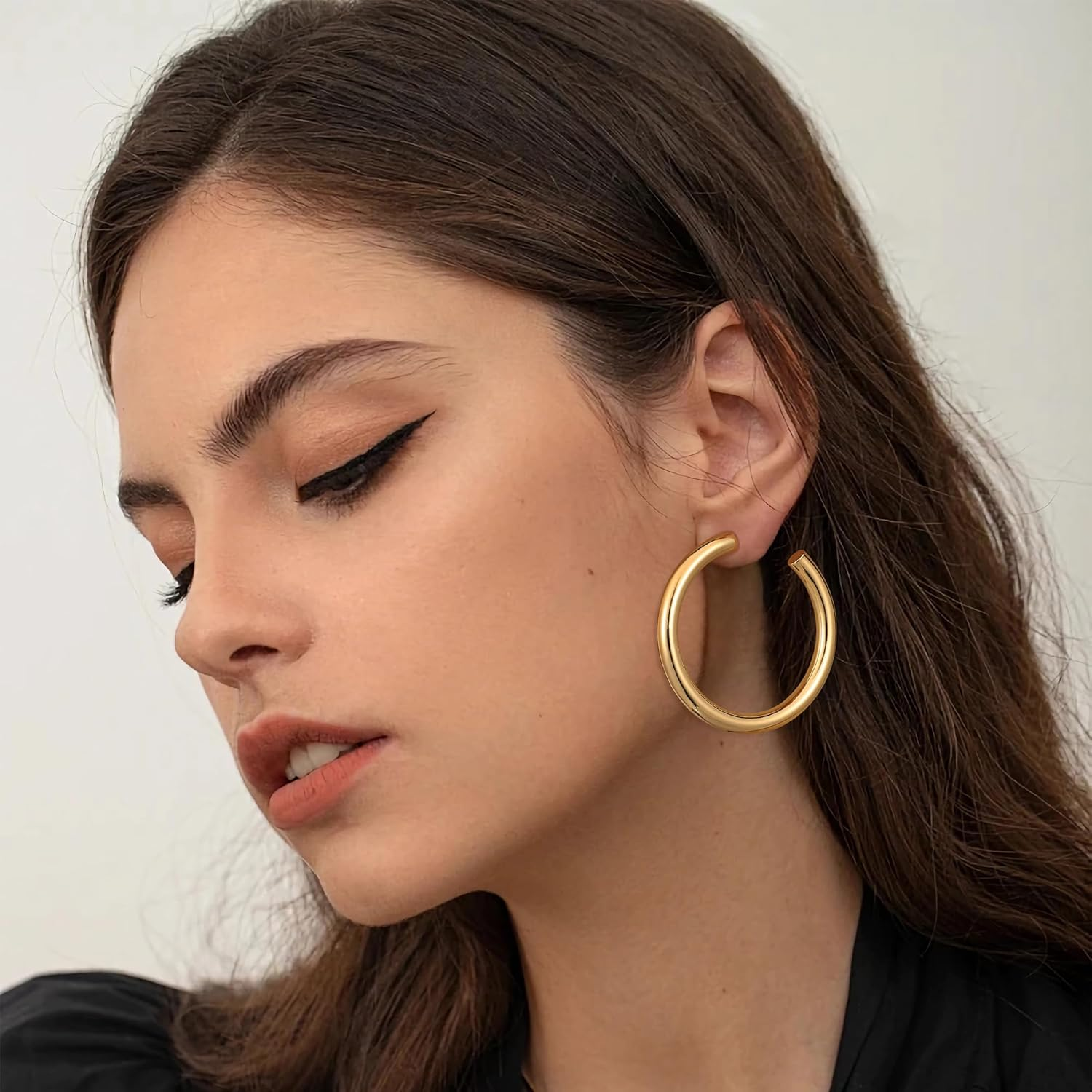Gacimy Chunky Gold Hoop Earrings for Women 14K Real Gold Plated, 925 Sterling Silver Post Gold Hoops for Women