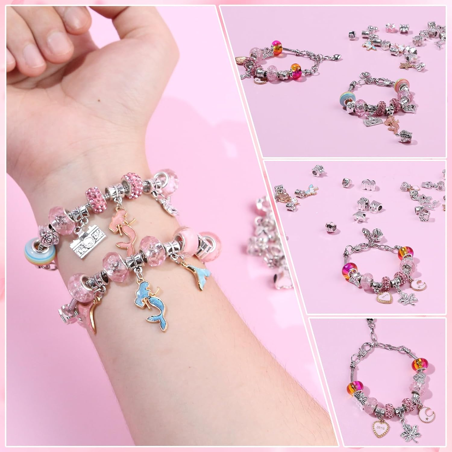 Bracelet Jewellery Making Kit 73Pcs, Kids Toys Girls That Inspires Creativity and Imagination, Crafts for Girls Ages 6-12 with Charm Making Kit Perfect Gifts for 6 7 8 9 10 Girl Self-Expression! image number 4