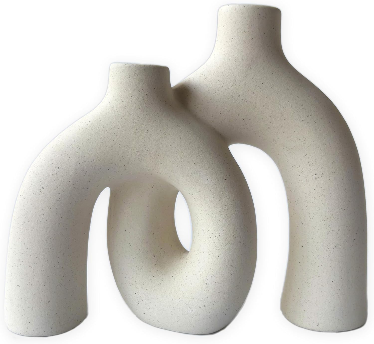 Beige Rough Texture Ceramic Vase, Decorative Arch Design, Flower Vase for Living Room Home Decor