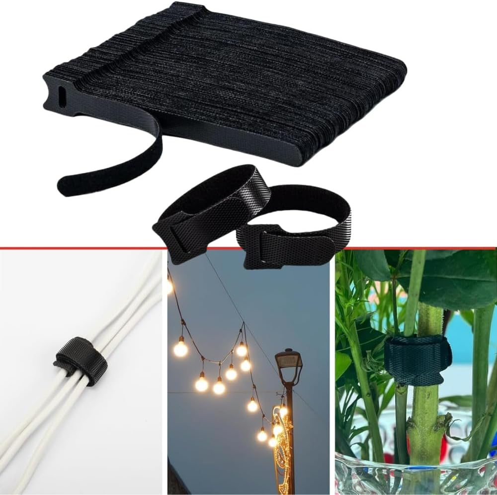 110 Pcs Reusable Fixed Straps, Adjustable Hook and Ring Tissue Straps, Suitable for Home, Office and Data Center (Black) image number 2