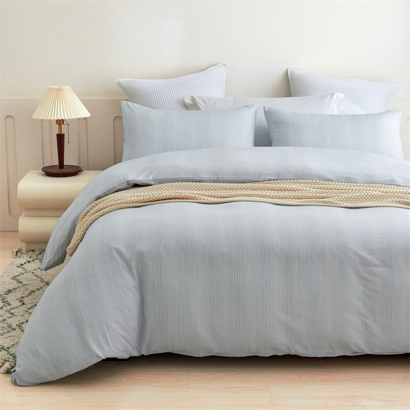 Bamboo Cotton Blue Stripes Pattern Doona Duvet Quilt Cover Set (King) image number 5