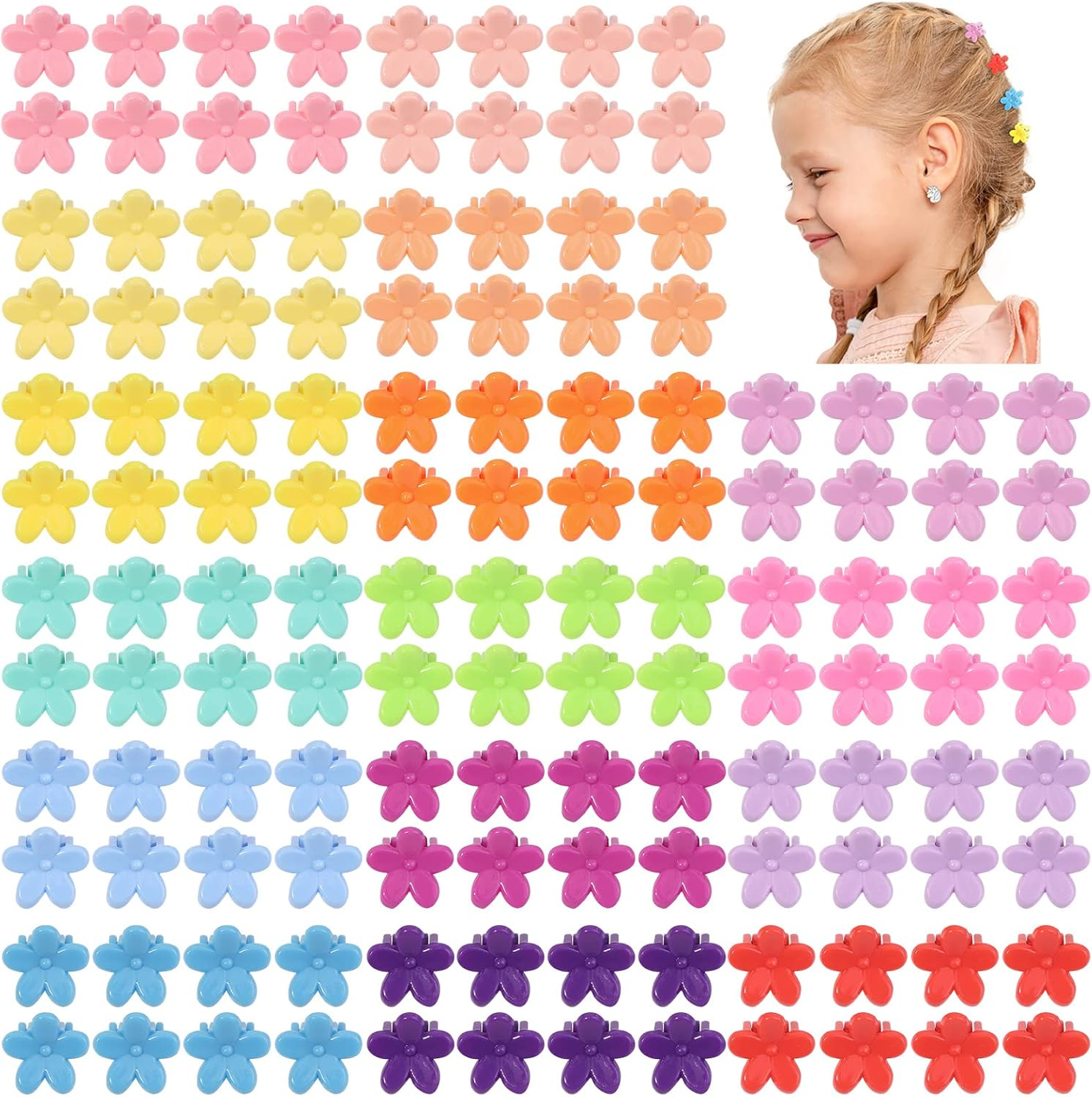 128PCS Baby Girls Small Barrettes Hair Claw Clips Flower Hair Hair Accessories Barrattes for School Girls Kids Teens image number 2