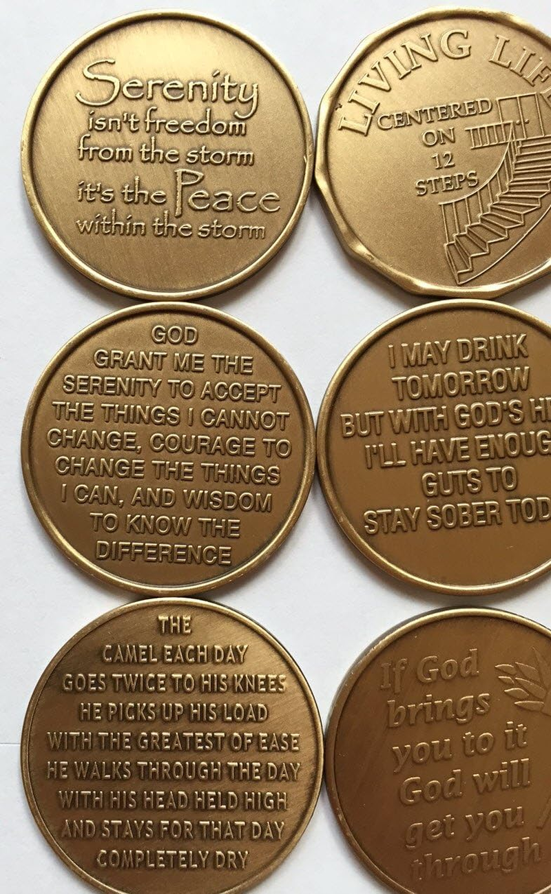 Sober-Sobriety-Serenity Set III (10 Total) Bronze AA (Alcoholics Anonymous) - Birthday / Anniversary / Recovery / Medallion / Coin / Chip