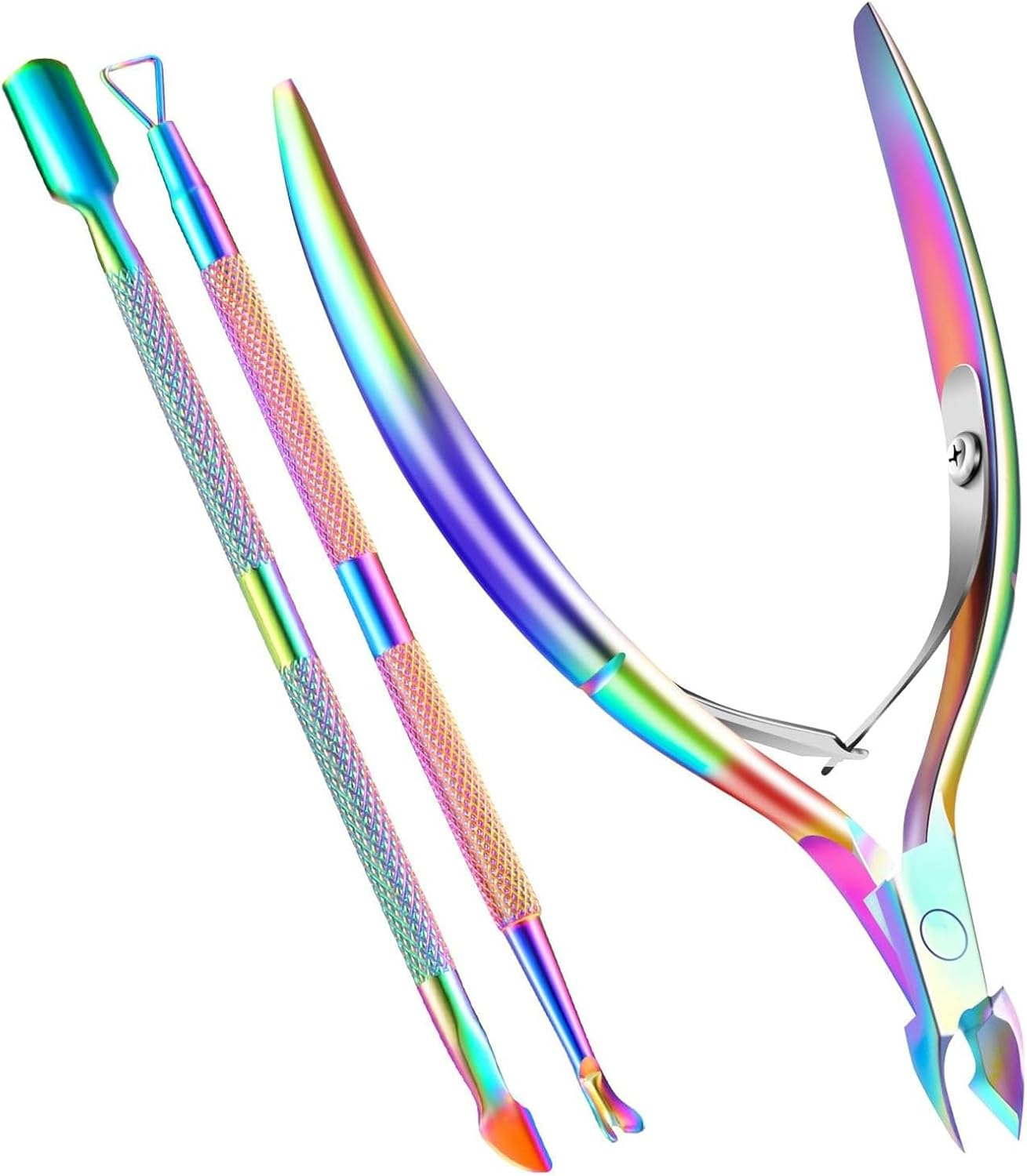 Cuticle Trimmer &ndash; Stainless Steel Cuticle Nipper, Pusher, Scissor & Clipper for Manicure &ndash; Dead Skin Tool for Fingernails & Toenails (Colorful) image number 2