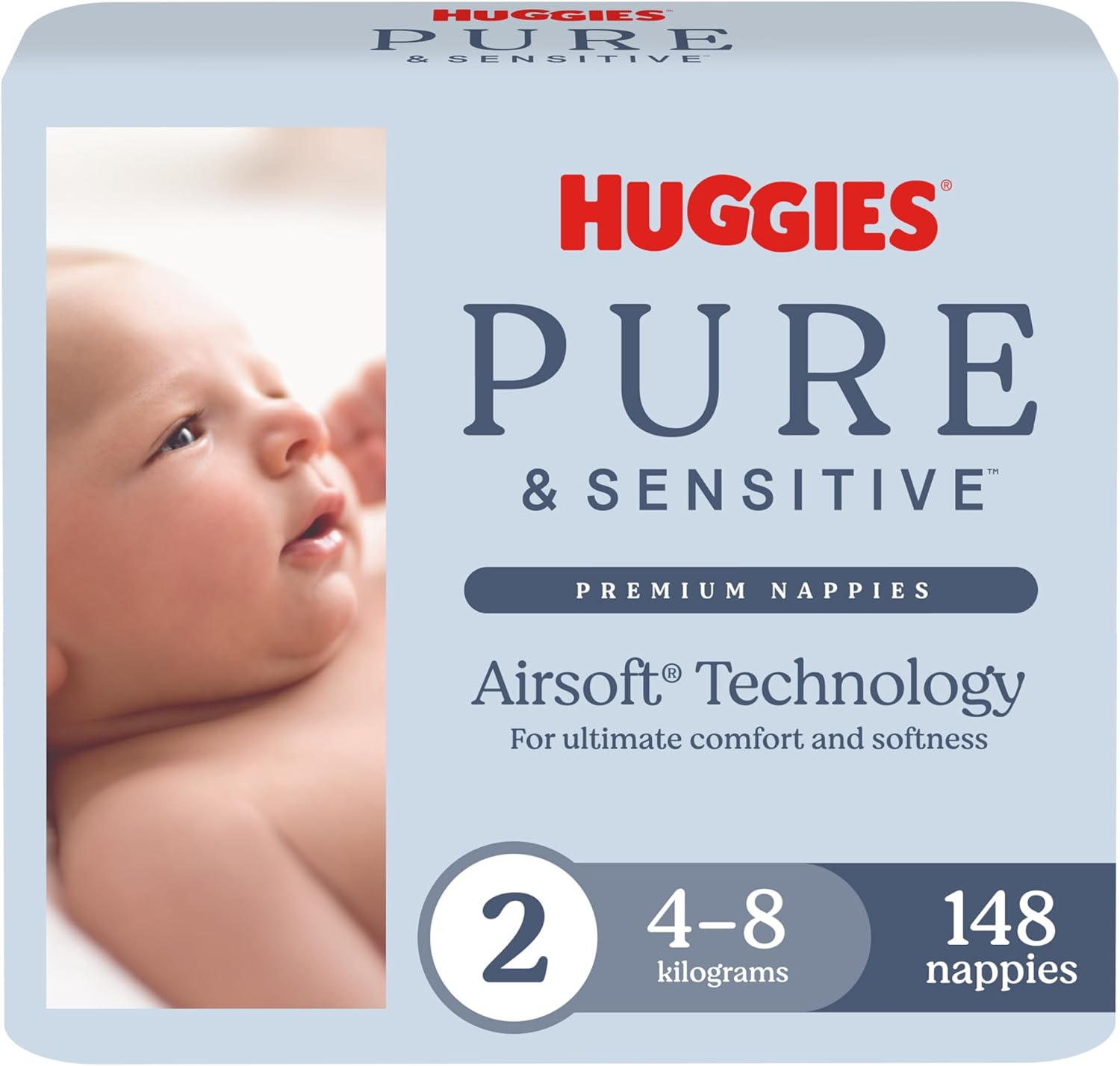Huggies Pure & Sensitive Nappies, Size 2/4-8 Kg (Pack of 148) image number 2
