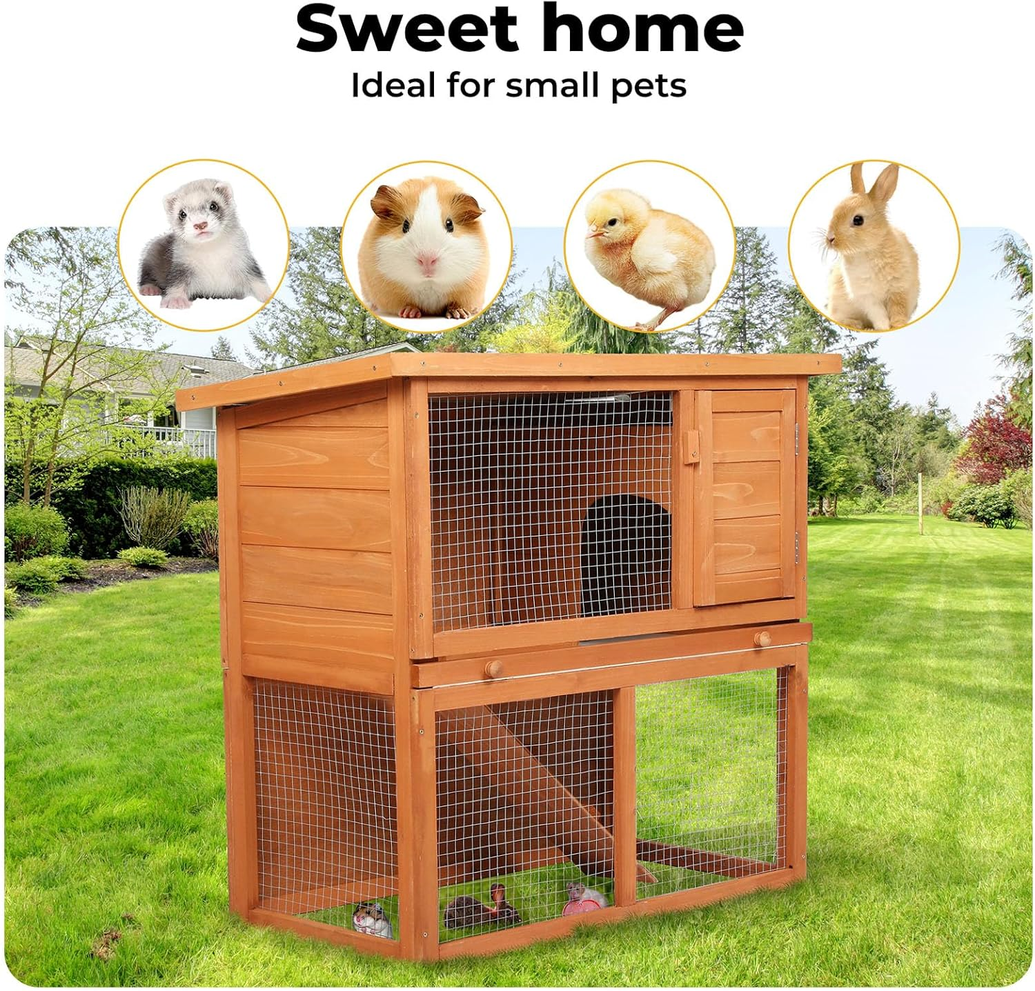 Pawz Rabbit Hutch Chicken Coop Wooden Pet House Outdoor Large, Coops Wooden Pet House Run Cage Walk Guinea Pig Bunny Chook, 2 Storey Metal Doors Stairs Weatherproof image number 3