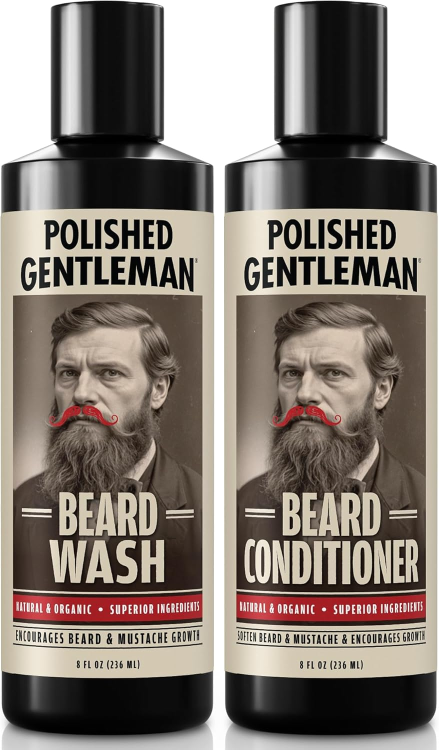 Polished Gentleman Beard Wash and Conditioner Set - Softens and Strengthens - Beard Shampoo with Growth Oil - Moisturizer & Beard Thickener - Tea Tree Unscented - Paraben-Free & Sulfate-Free (4Oz) image number 2