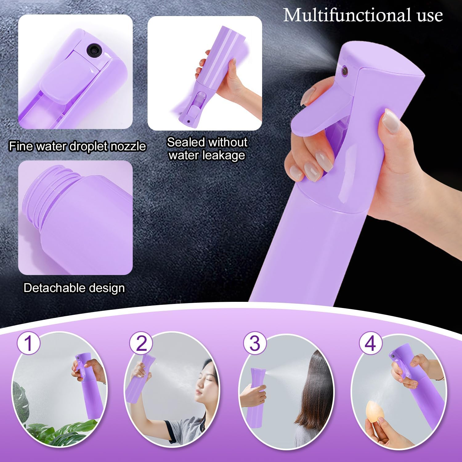 FOTN 17 Pcs Hair Brush and Comb Set for Women, Detangling, Styling, Edge Bristles, Wide Tooth Rat Tail, Spray Bottles, Topsy Hair Tail, Hair Braiding Kit for Girls (Purple) image number 2