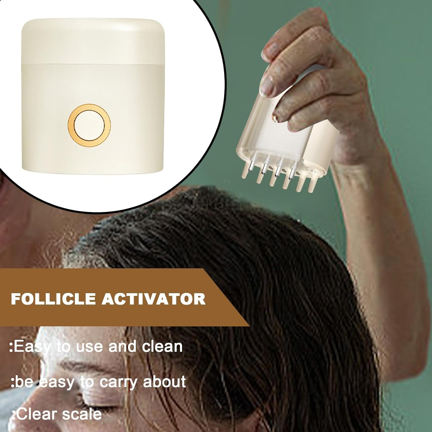 Hair Growth Oil Applicator, Scalp Massager Brush, Follicle Activator Applicators, Rechargeable Hair Massager with Portable and Easy to Use for Men and Women, 2.44X2.32X1.38 Inches image number 2