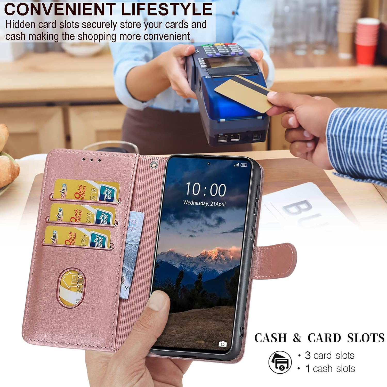 TOMYOU Mobile Phone Case for Nokia G42 5G / G310 5G Case, Shockproof Flip Wallet Case with Card Slot Stand Function Leather Flip Case Compatible Nokia G42 5G / G310 5G Rose Gold - Pic:07 image number 4