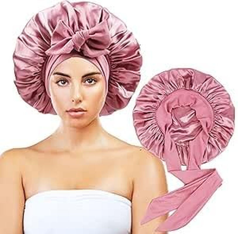 Double Layer Ribbon Wide Edge Polyester Nightcap Bow Imitation Silk Beauty Hair Care Cap Headscarf Cap image number 1