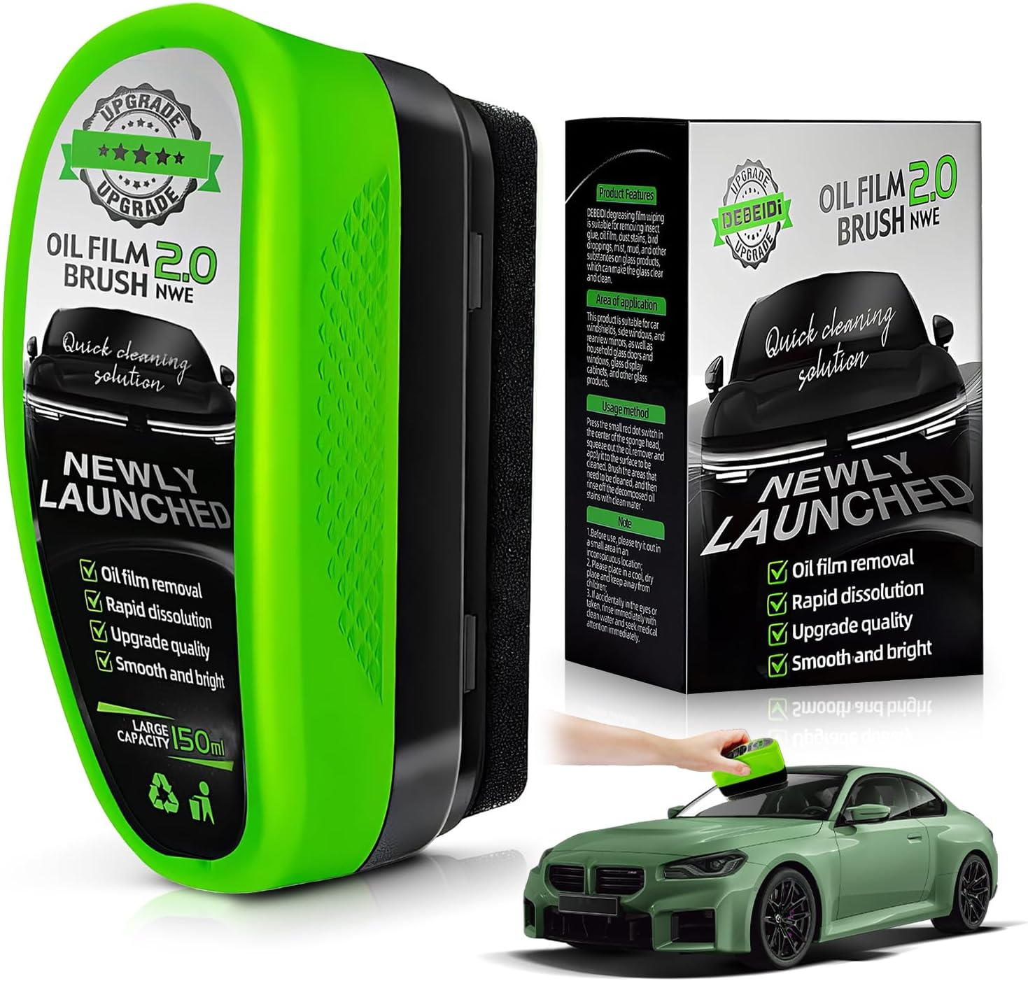 Upgraded Oil Film Brush 2.0 - Clear Vision Windshield Cleaner for Car Windows, Reusable Automotive Glass Cleaning Brush to Remove Dirt, Oil & Fog, Improve Clarity & Visibility in All Weather (1-Pack) image number 3