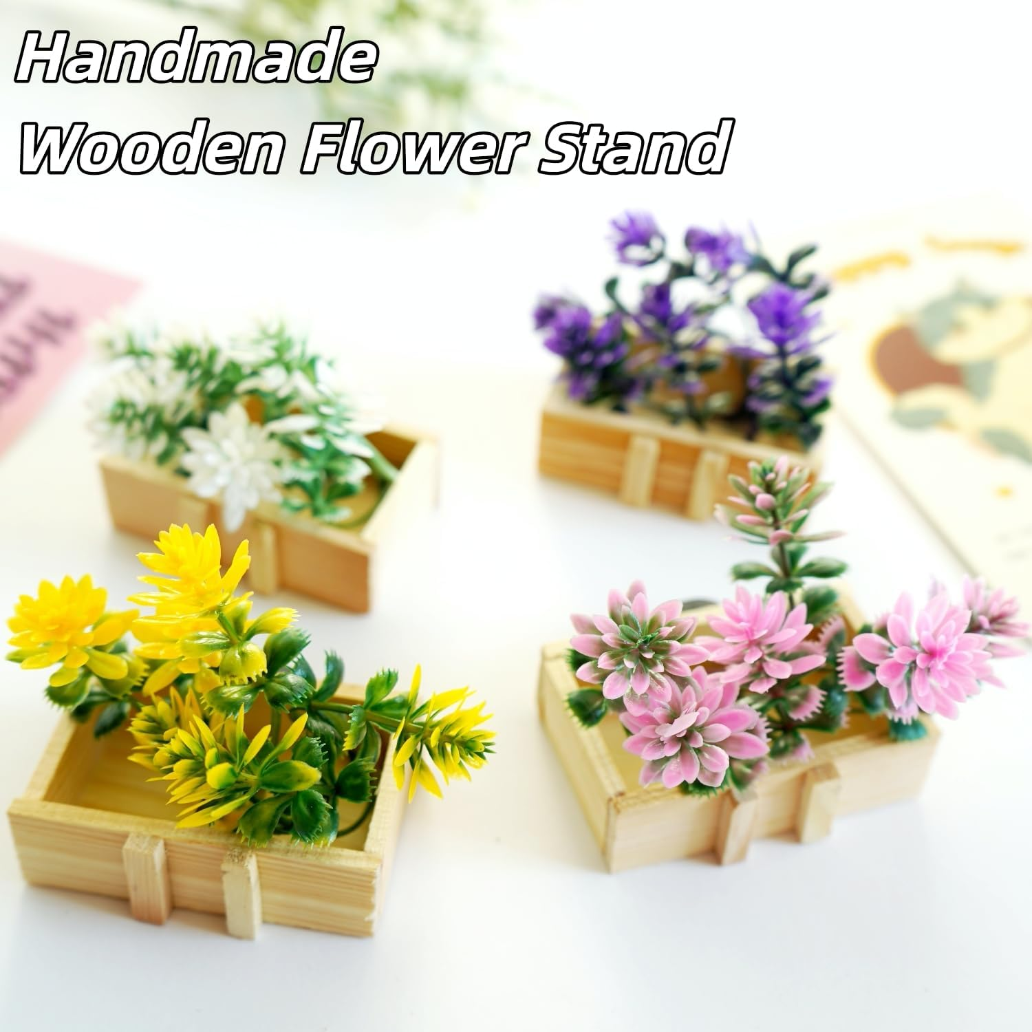 4Pcs Cute Flower Refrigerator Magnets with Handmade Orchid Wooden Pot, Simulation Plant Refrigerator Magnet for Adults, Mini Decor Magnet for Fridge, Home, Kitchen, Office, School, Locker, Whiteboard&hellip; - 6 Dessert image number 4
