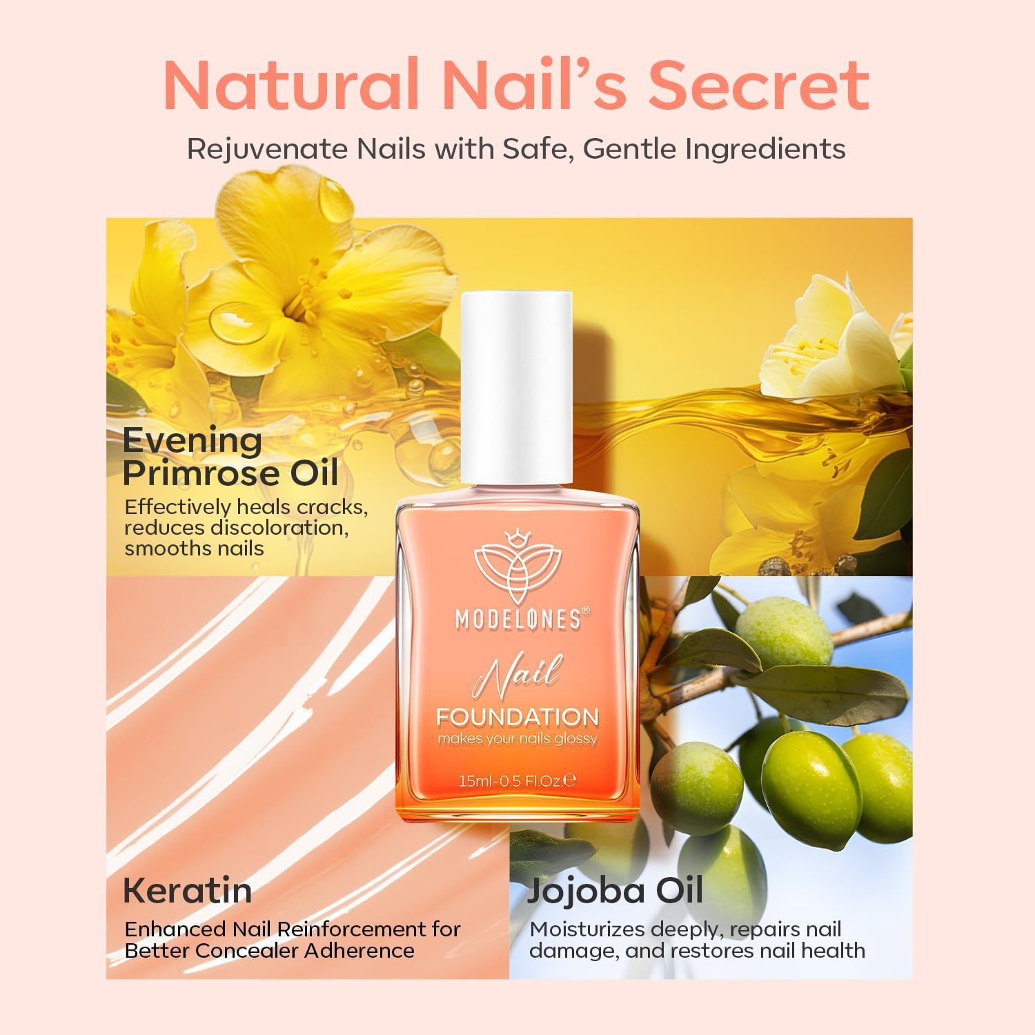 Modelones Nail Strengthener Jelly Nude Nail Repair for Damaged Nails Strengthening Polish 15Ml Nail Growth and Strengthener Natural Concealer Foundation Nail Care Gifts for Women image number 1