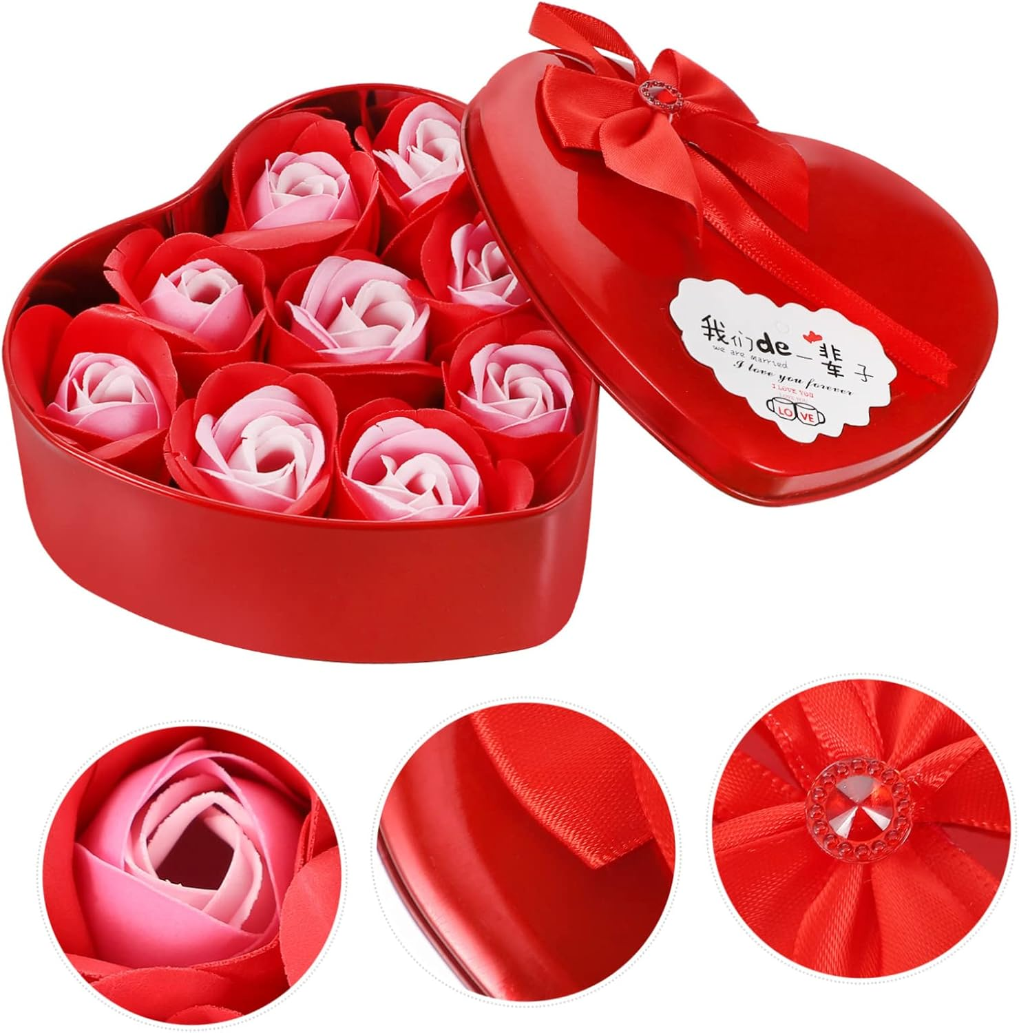 MERRYHAPY Floral Scented Soap Simulation Flower Heart Shape Soap Flower Box Shower Box image number 6