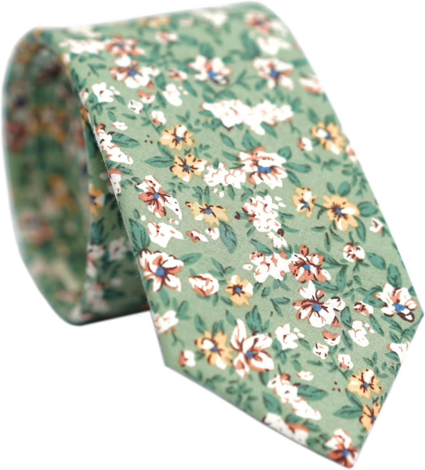 BELLUNO Floral Skinny Tie for Men, Print Flower Necktie for Wedding, Groomsmen, Missions, Dances, Cotton Slim Tie + Gift Box