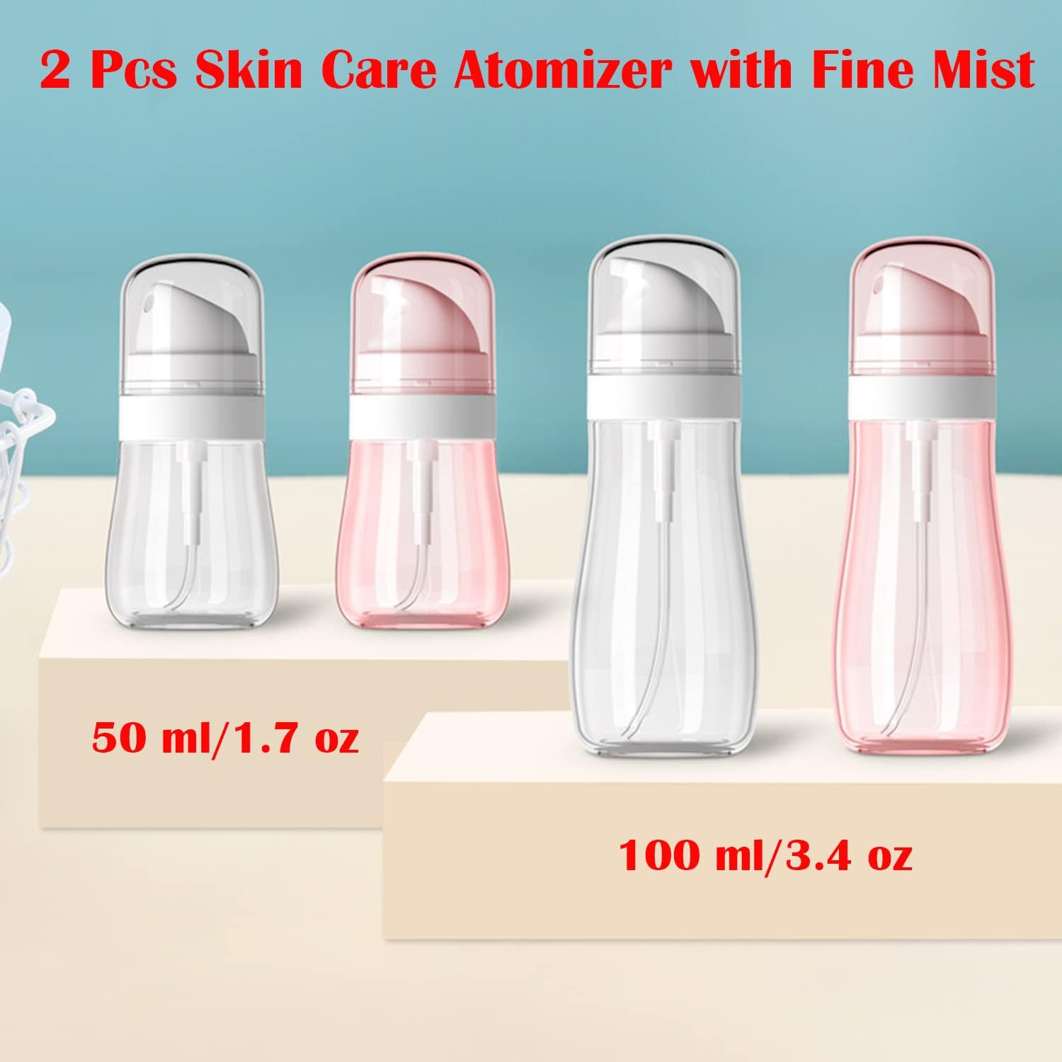 Taicols Fine Mist Spray Bottles, 2 Pcs Skin Care Atomizer with Fine Mist, Travel Spray Bottles, Travel Hair Spray Bottles, Refillable Mini Spritzer for Essential Oils Perfume Liquid Cosmetics(50Ml) image number 4