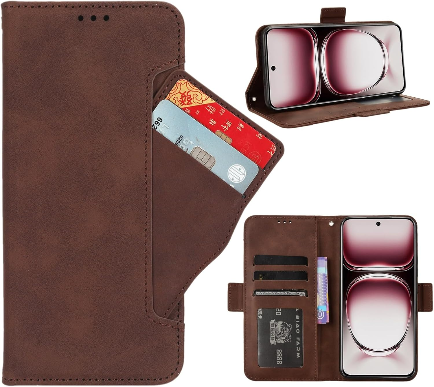 Goshukuntech Phone Cover for Oppo Find X5 Pro Wallet Case[ 5 Card Slots Leather Wallet ] Soft TPU Inner Case Flip Cover Stand Feature [6.43 Inch]-Black