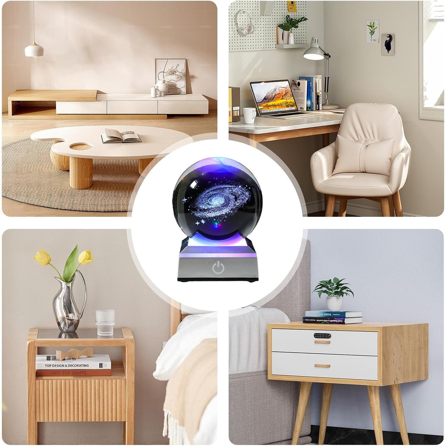 Galaxy Crystal Ball | 7 Colors Clear Glass Sphere Light with LED Stand | Bedroom Decor for Boys, Girls, Kids, Children, 2.36 Inches Buniq image number 4