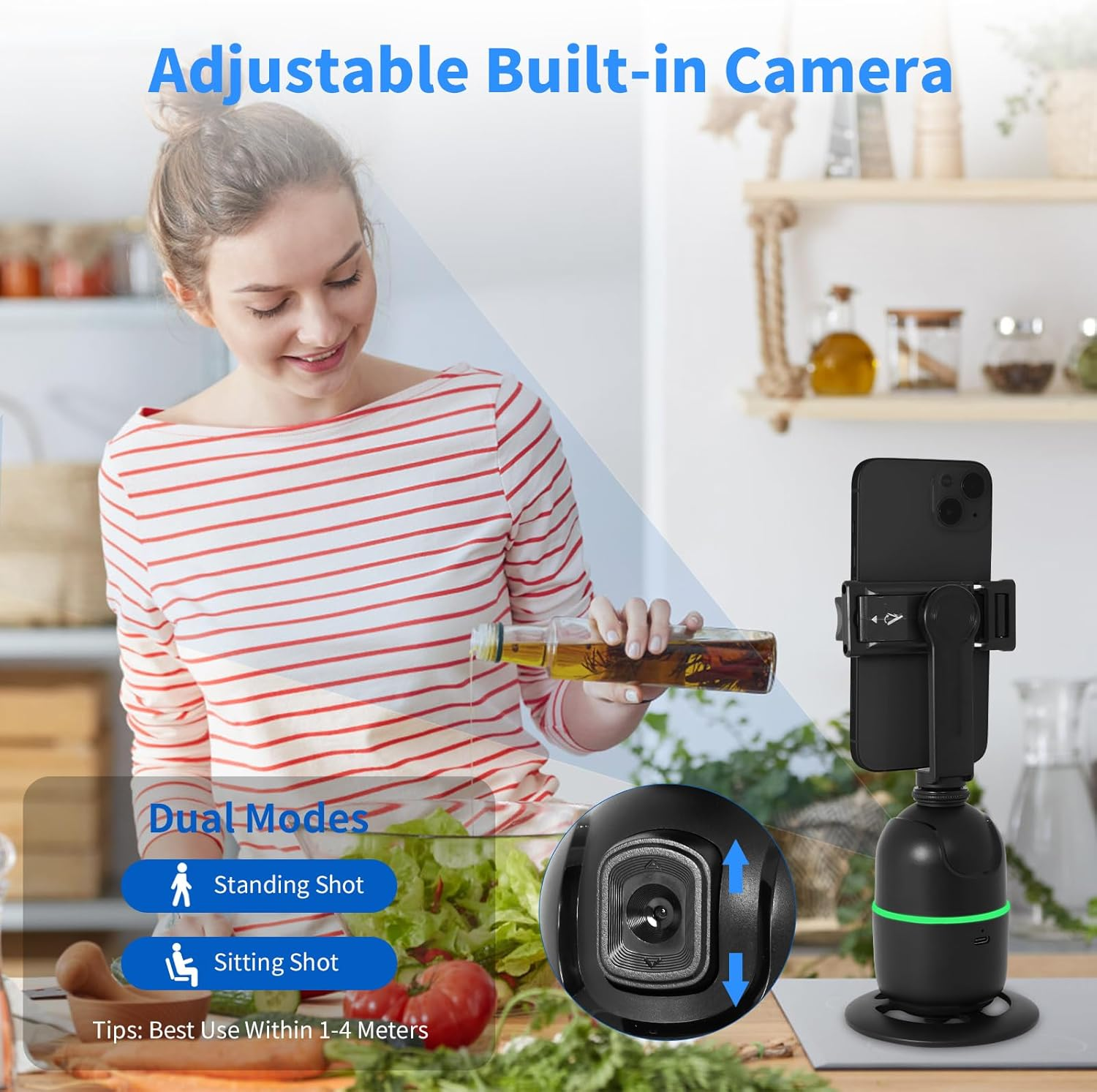 Kozyone Auto Face/Body Tracking Tripod, No App Required, 360&deg; Rotation Phone Holder with Fill Light, Auto Tracking Phone Stand, Smart Gesture Control, for Vlog, Tiktok, Streaming, Zoom image number 5