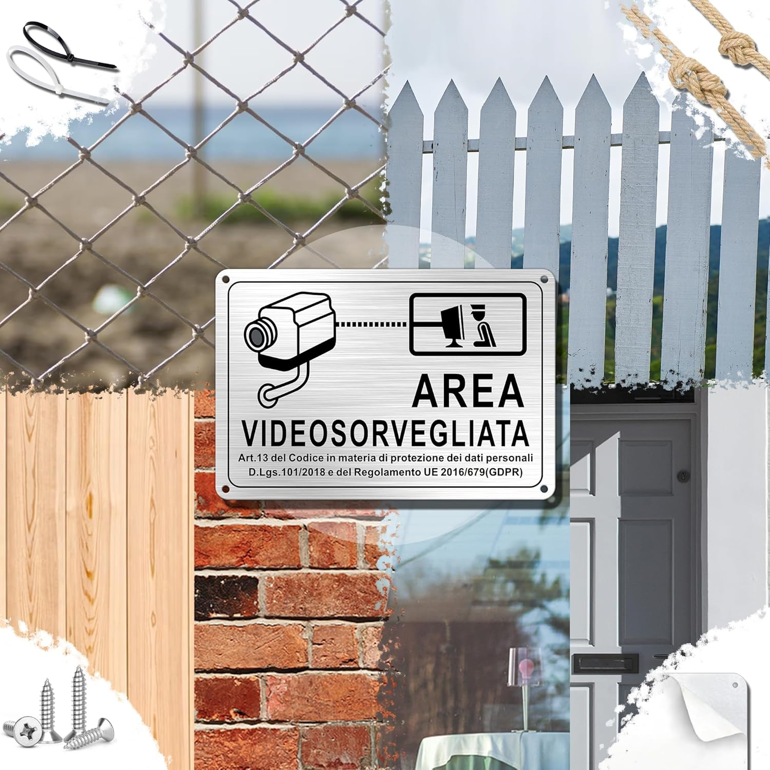 TAKULA Kit 2 Security Signs 22 X 15 Cm - Video Surveillance Camera with Sign House CCTV and Folder Video Surveillance Area Made of Satin Aluminium Rustproof image number 3