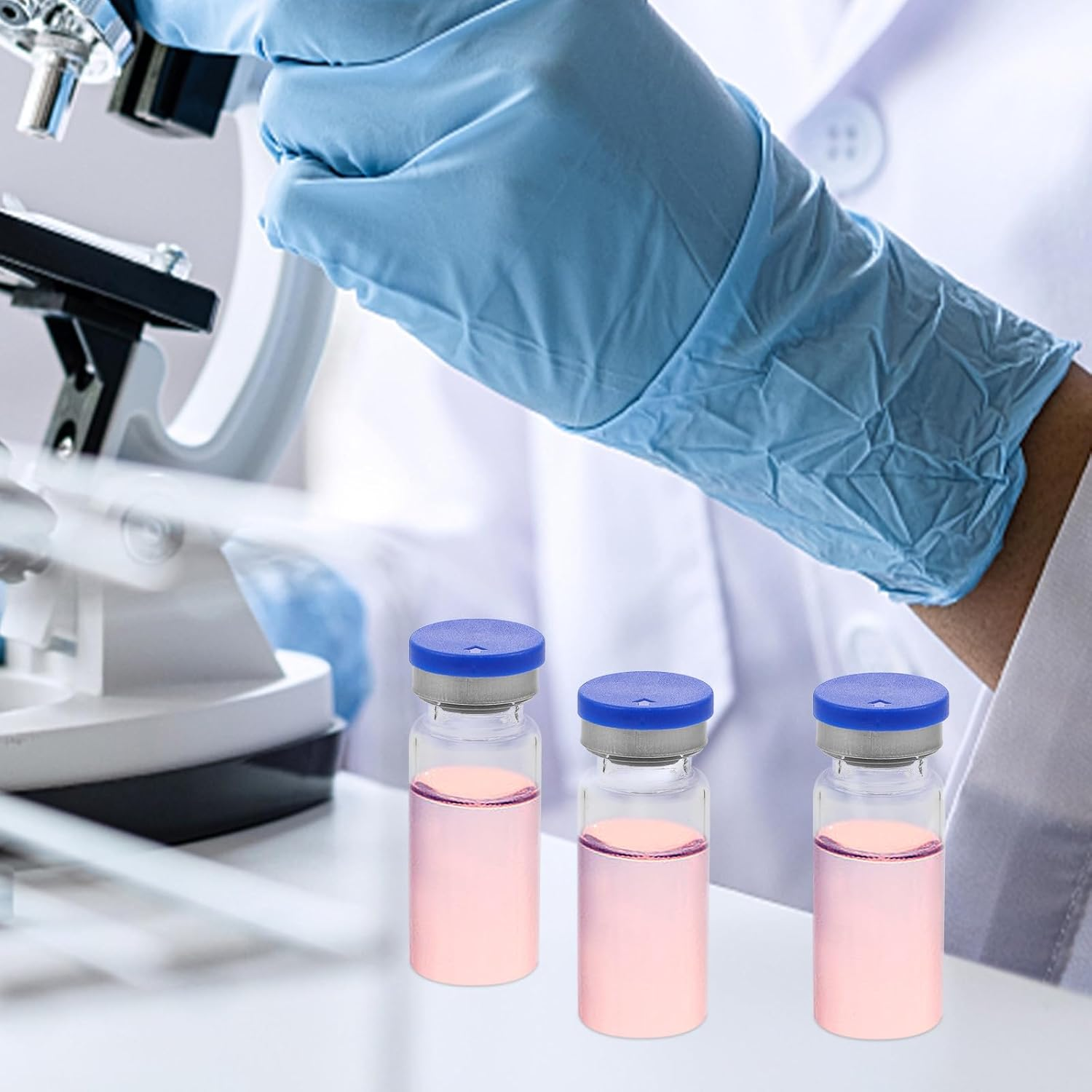 Glass Headspace Vials 20 Pack 10Ml Flat Bottom Bottles with Rubber Stoppers for Freeze-Dried Powder and Liquid Samples in Lab image number 2