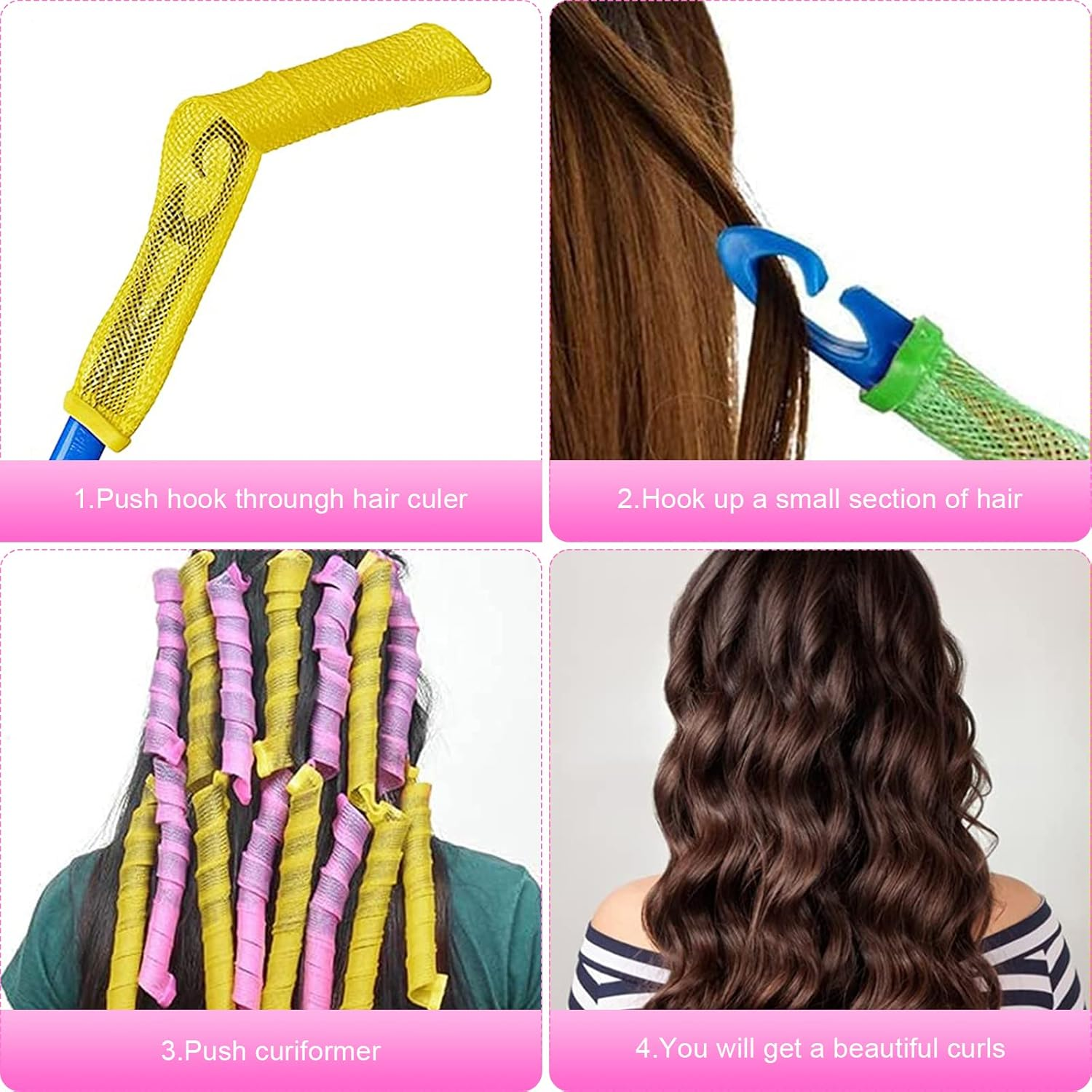RANJIMA Overnight Hair Rollers, Pack of 30, Large Curls, 55 Cm Spiral Curls, Waves without Heat, Curlers with Styling Hooks, Heatless Hair Curler for Long Hair, Short Hair image number 3