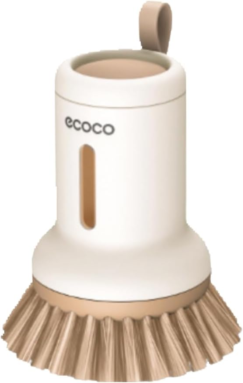 Catchu Cleaning Brush Short Handle Dish Brush with Built-In Soap Dispenser, Heavy-Duty Pot and Pan Scrubber for Kitchen Cleaning -Brown