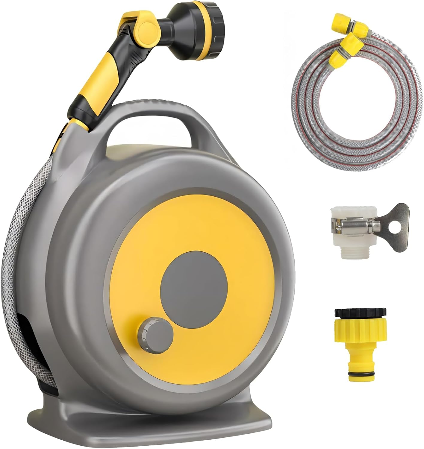 20M+2.5M Garden Hose Reel with 10 Function Sprayer Nozzle, Manual Retractable Hose Reel, Easy Storage, Durable, Frost Protection, Garden Pipe Hose Cart for Gardening, Car Washing, Pet Bathing image number 3