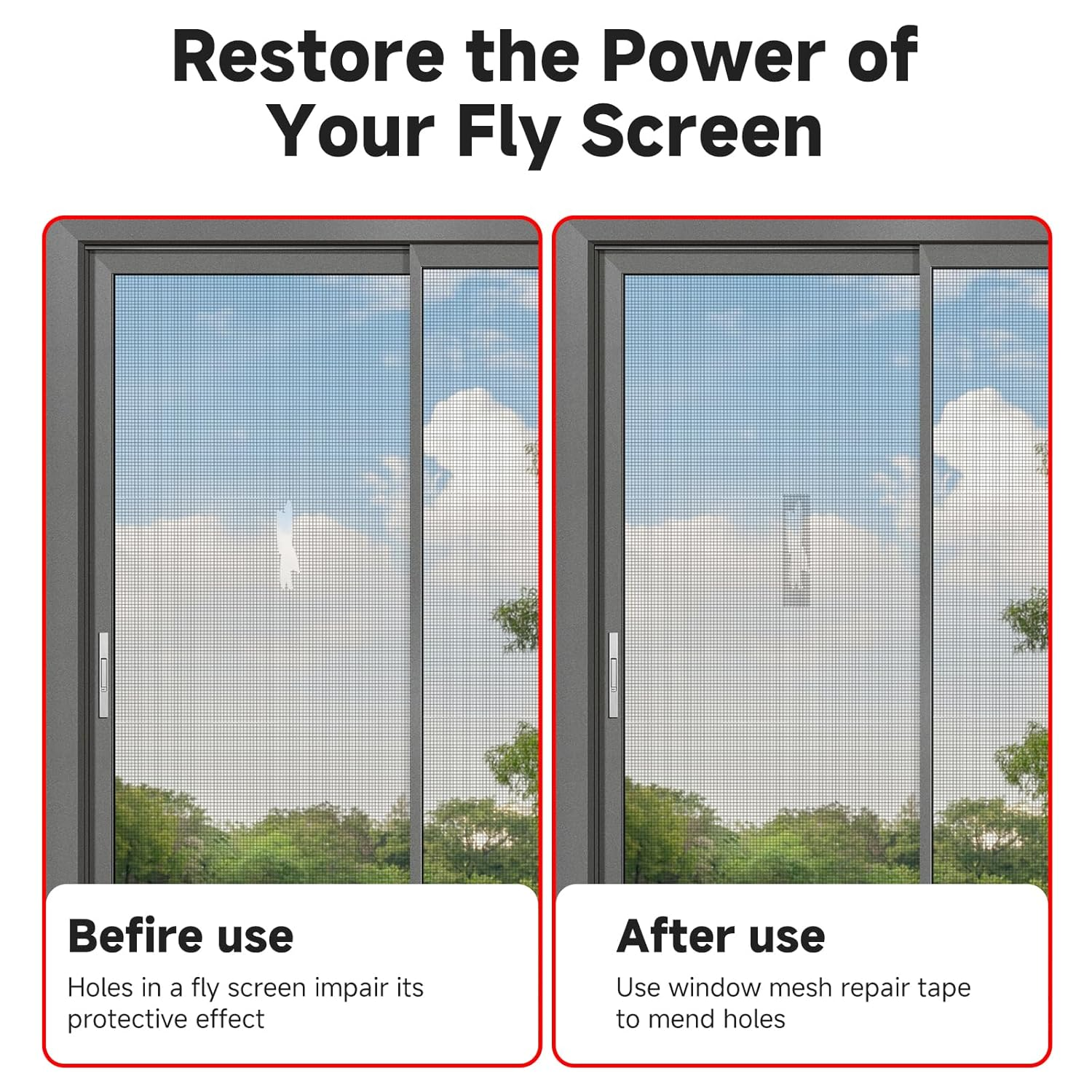 Teskyer Screen Repair Kit, Window and Door Screen Repair Tape,2'' X 9.84FT Strong Adhesive Screen Repair Patch Tape,For Door Window Tears Mesh Holes Fix(Black) image number 4