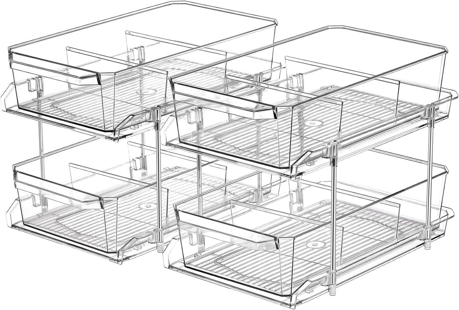 2 Set, 2 Tier Clear Organizer with Dividers for Cabinet / Counter, Multiuse Slide-Out Storage Container - Kitchen, Pantry, Medicine Storage Bins, Bathroom, Vanity Makeup, under Sink Organizing image number 5