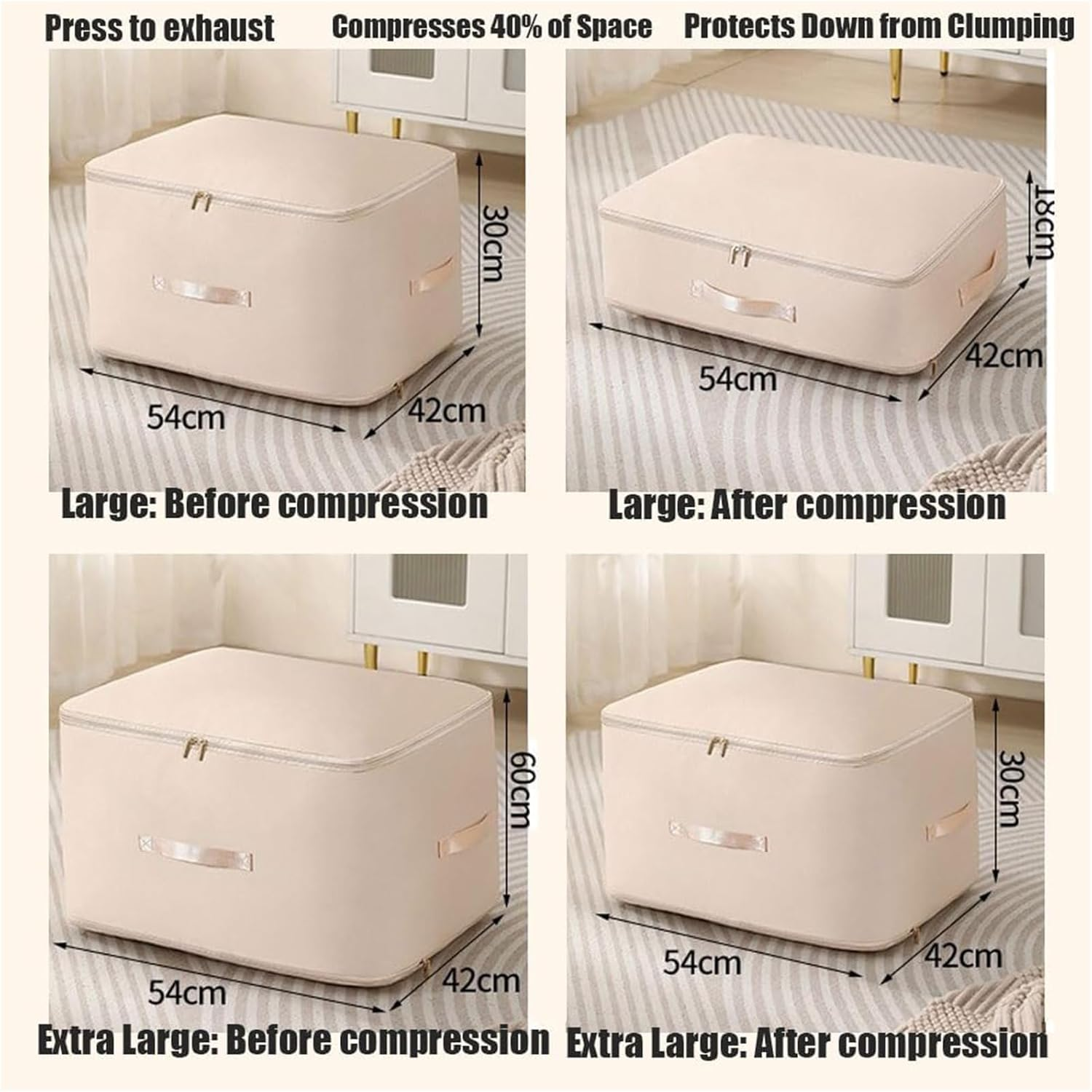 Ultra Space Saving Self Compression Organizer, 2024 New Ultra Space Saving Storage Tote for Comforters, Self Compression Moving Organizer Bags for Comforters, Clothes, Blankets (L(54*42*30Cm),Blue) image number 1