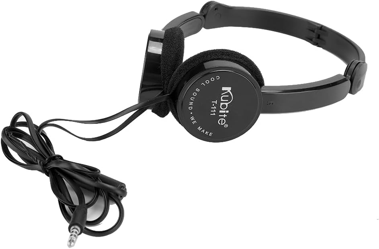 EVGATSAUTO Foldable Wired Headphones, Stereo Headset with Microphone for Kids, Lightweight 65G ABS Material, for Smartphone Tablet PC Skype Calls (Black)