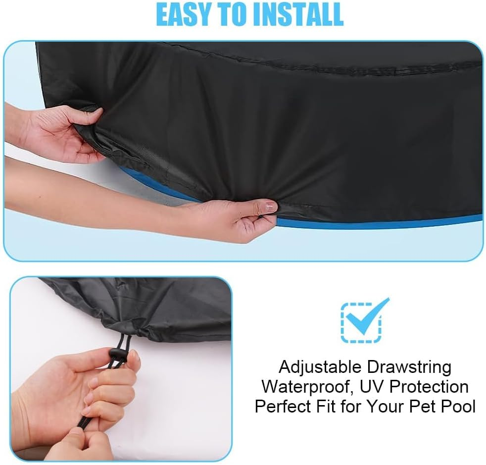 Round Pool Cover, 160 Cm X 20 Cm, Black, Uv-Resistant, Drawstring, Foldable, Dust Protection, Waterproof, Fits Most Pools image number 5