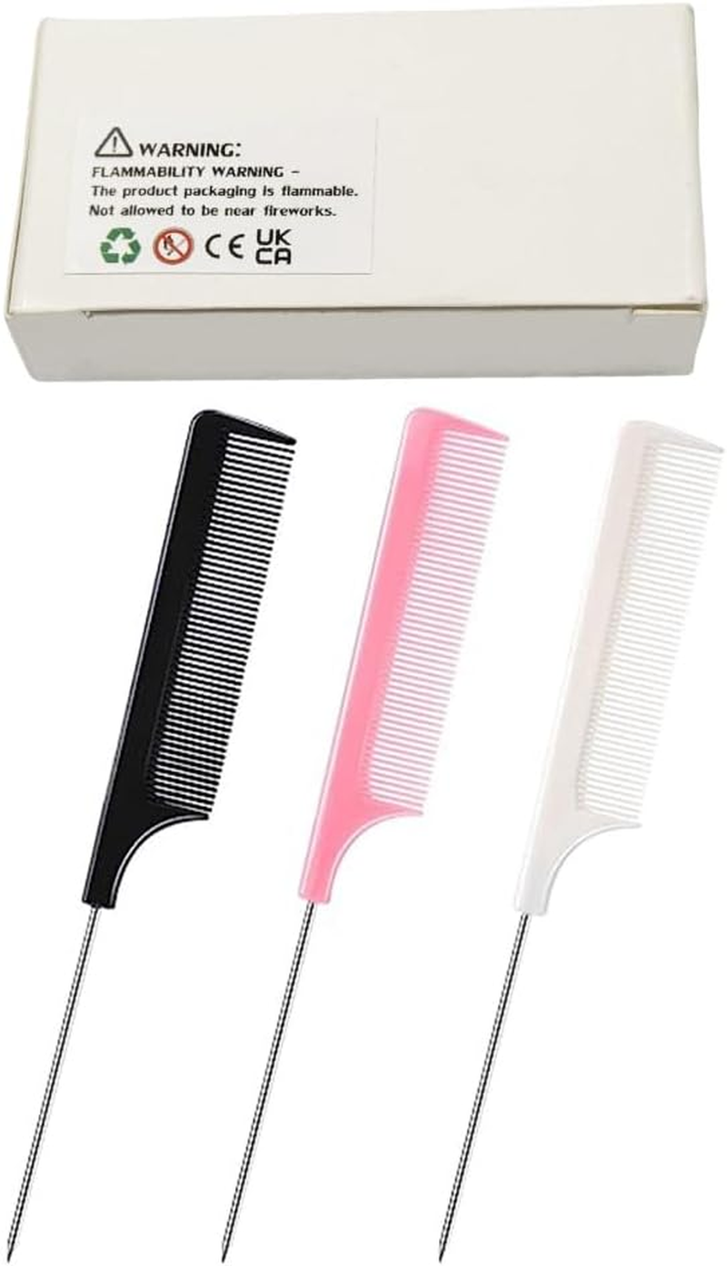 DAZISEN 3 Pieces Hair Comb - Anti-Static Tail Combs Fine Tooth Combs Salon Barber Hairdressing Comb with Stainless Steel Handle for Women and Men - (Black+Pink+White) *3 image number 3