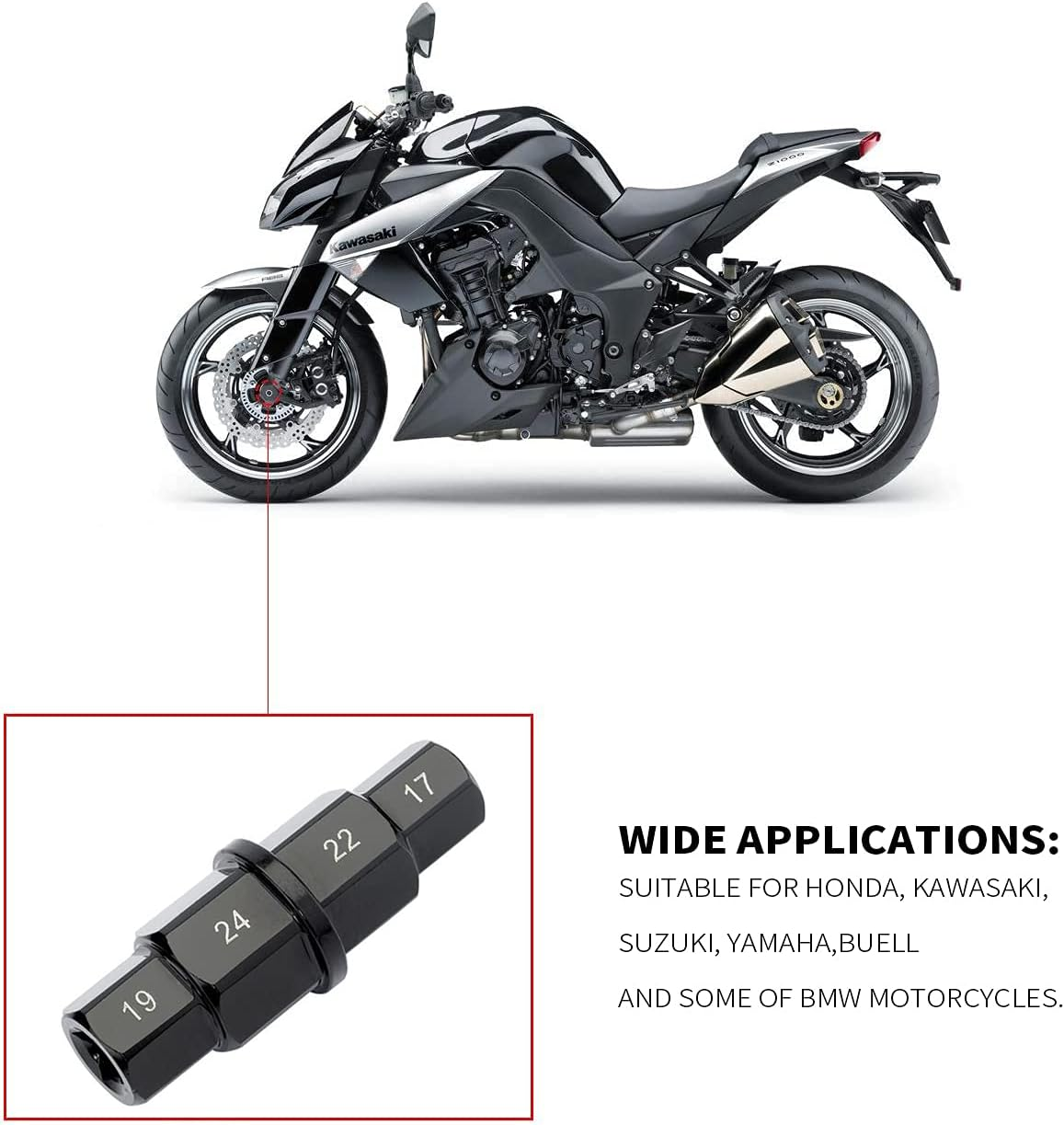 Motorcycles Hex Axle Tool,17Mm 19Mm 22Mm 24Mm Motorcycle Spindle Wheel Removal Socket Adapter Tool,Motorcycle Special Socket for Honda,Kawasaki,Suzuki,Yamaha,Buell,Bmw Motorcycles image number 6