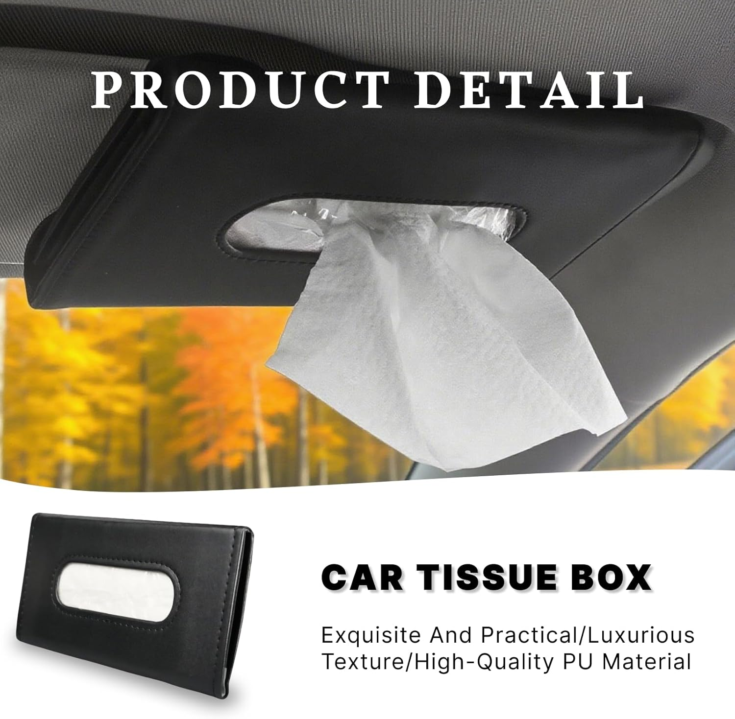 Visor-Mounted Car Tissue Holder &ndash; PU Leather Organizer with Flannel Lining (Black, 8.94X4.84) image number 5